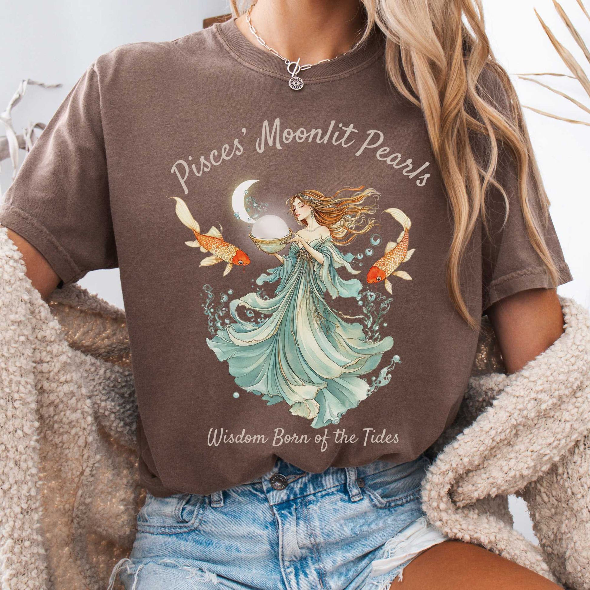 T-Shirt Espresso / S Pisces' Moonlit Pearls Zodiac Shirt The Mystic Eden