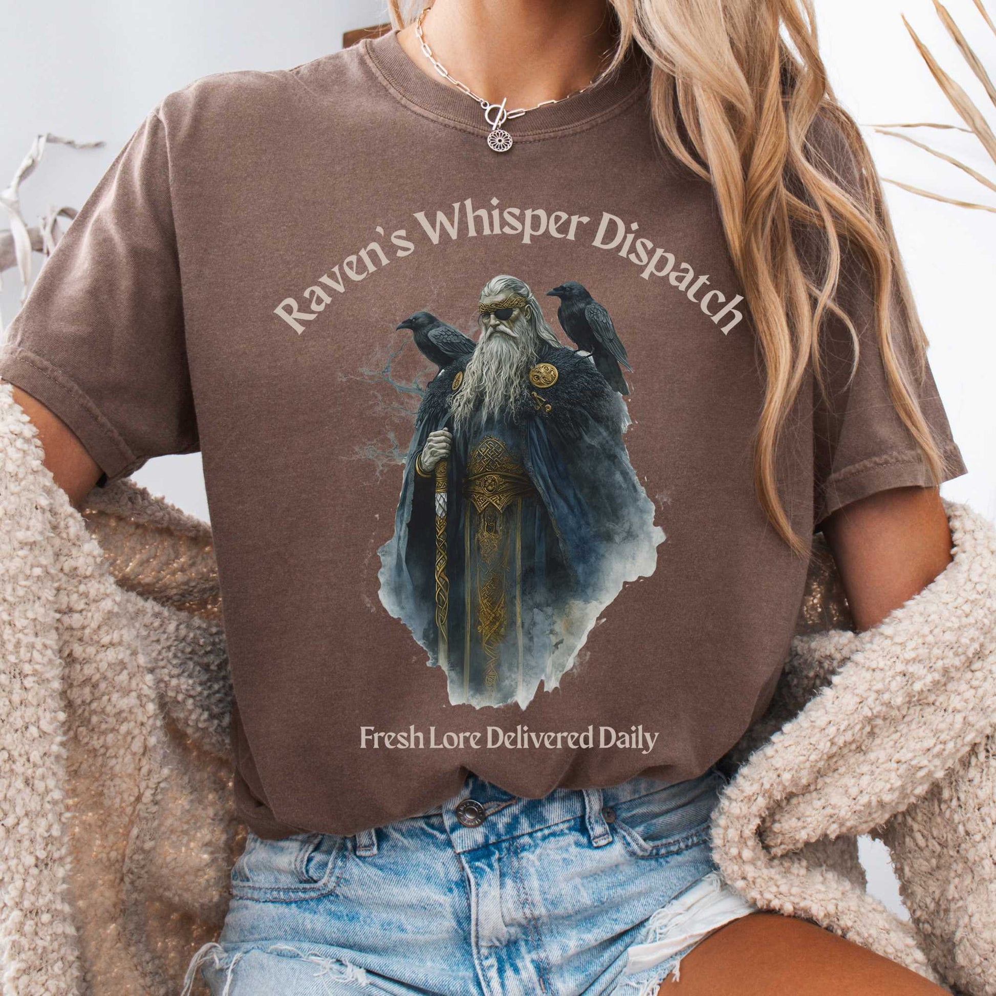 T-Shirt Espresso / S Raven's Whisper Dispatch Fresh Lore Delivered Daily Norse God Shirt The Mystic Eden