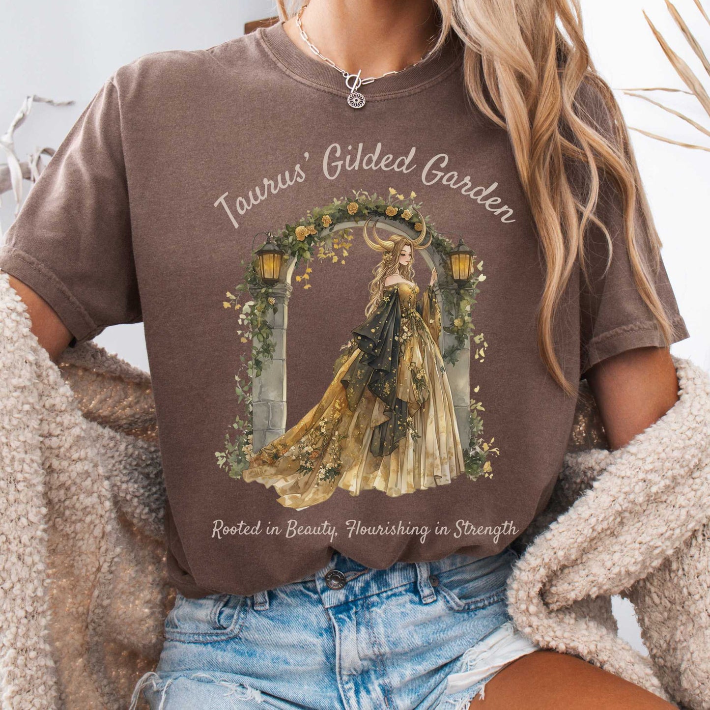 T-Shirt Espresso / S Taurus' Gilded Garden Zodiac Shirt The Mystic Eden