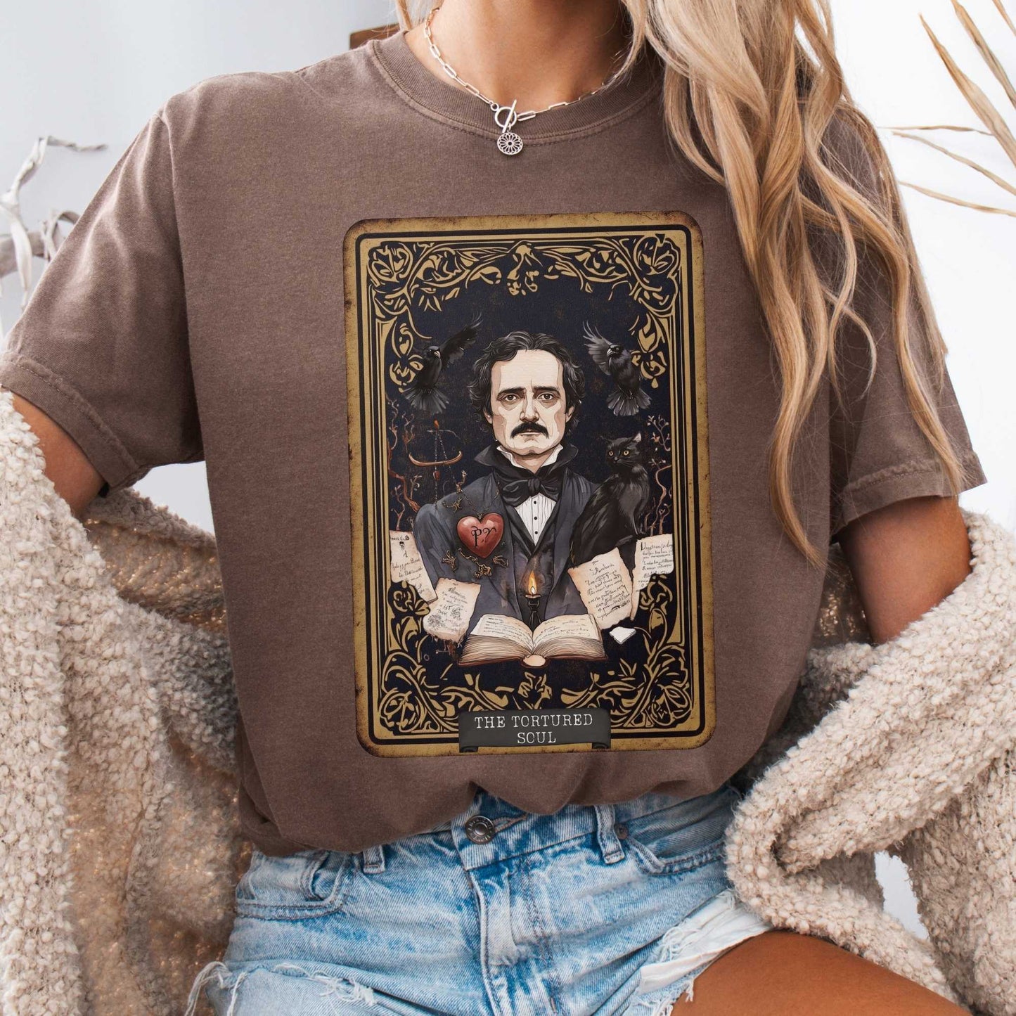 T-Shirt Espresso / S The Tortured Soul Tarot Card Edgar Allan Poe Shirt The Mystic Eden