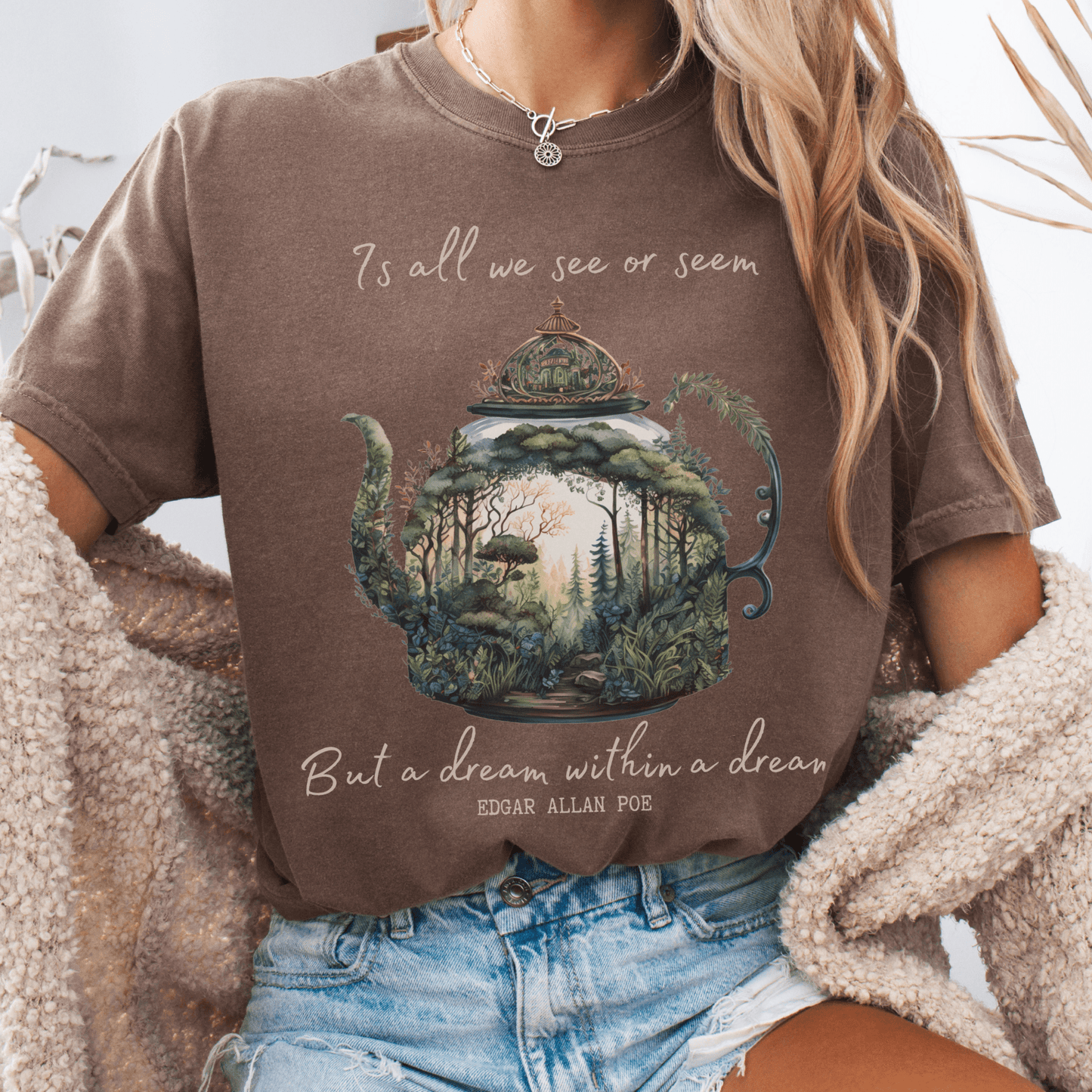 T-Shirt Espresso / S Vintage Edgar Allan Poe Shirt Dream Within A Dream The Mystic Eden