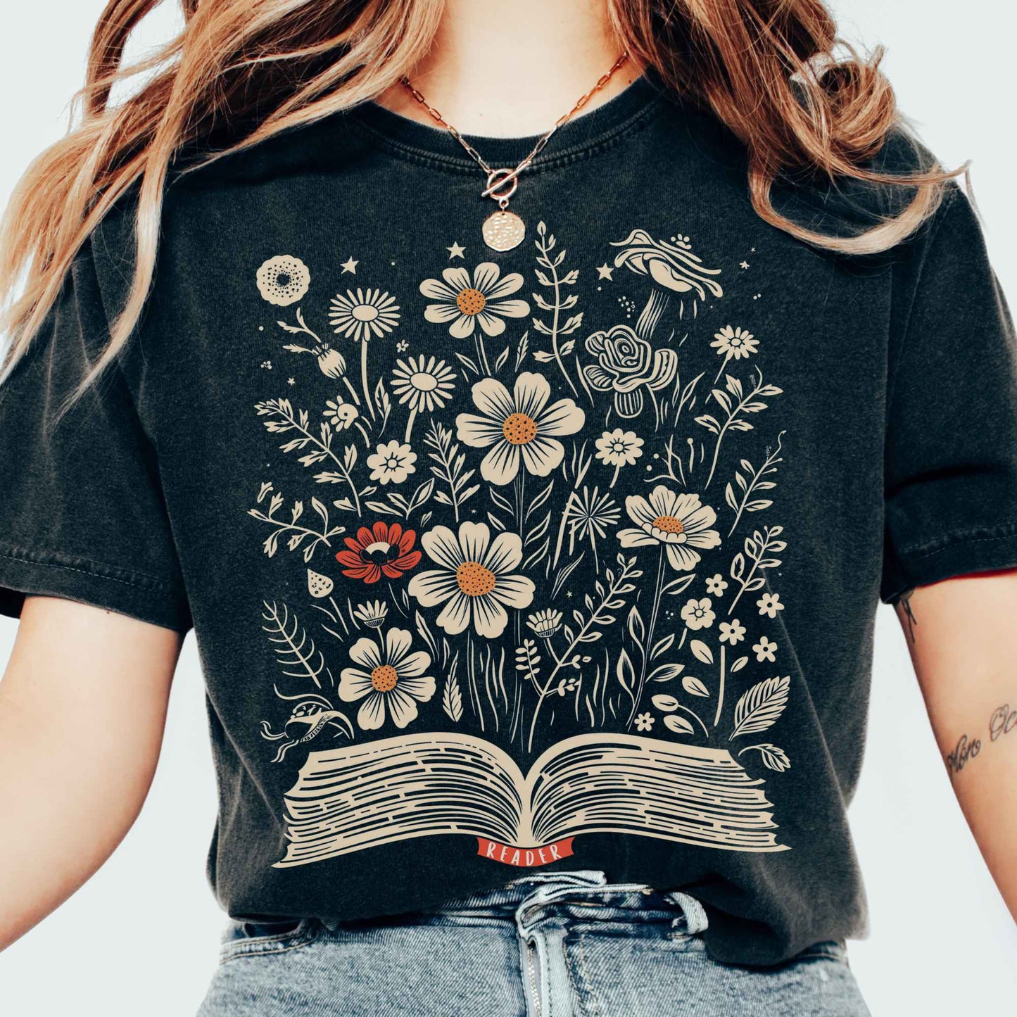 T-Shirt Floral Book Reader Tee The Mystic Eden
