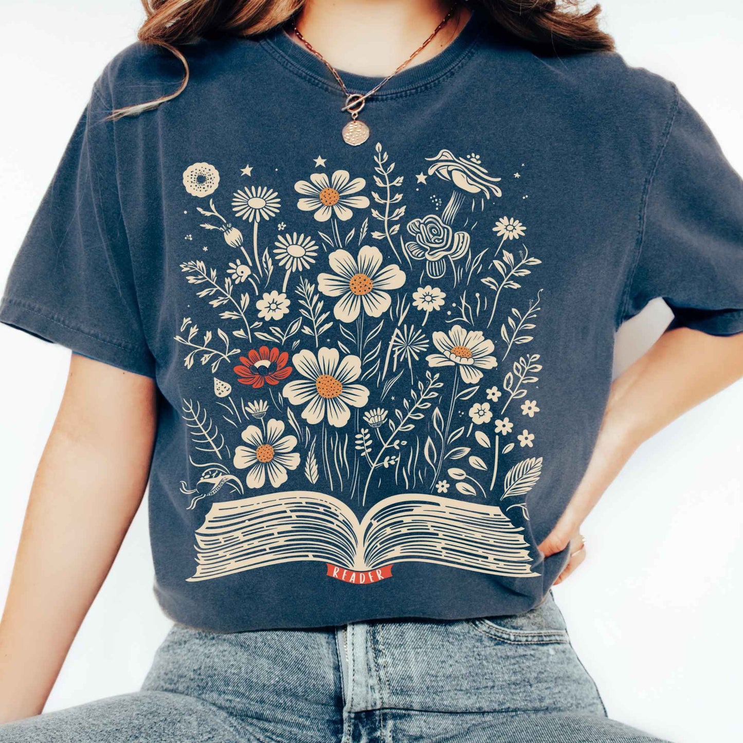 T-Shirt Floral Book Reader Tee The Mystic Eden