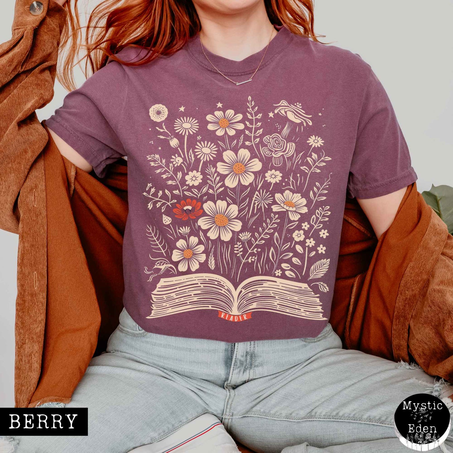 T-Shirt Floral Book Reader Tee The Mystic Eden