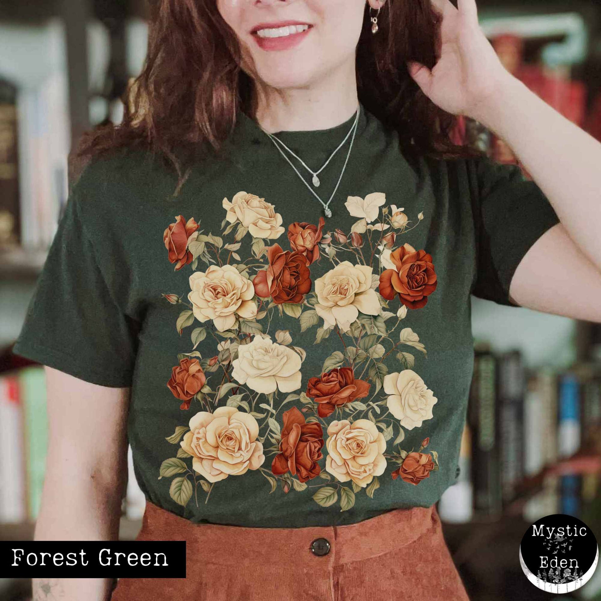 T-Shirt Forest Green / S Rose cottagecore shirt The Mystic Eden
