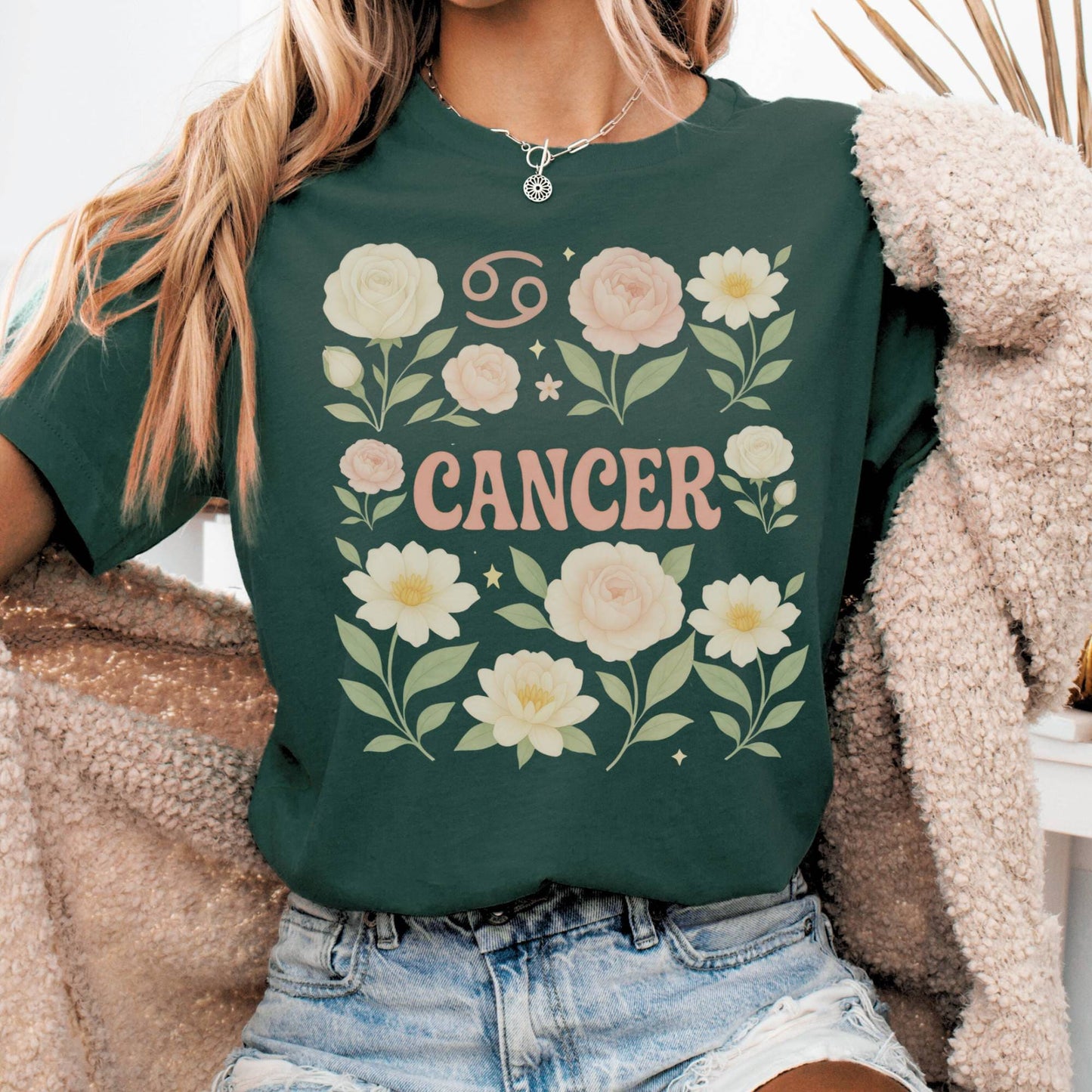 T-Shirt Forest / S Cancer BellaT-Shirt – Retro Floral Zodiac Tee The Mystic Eden