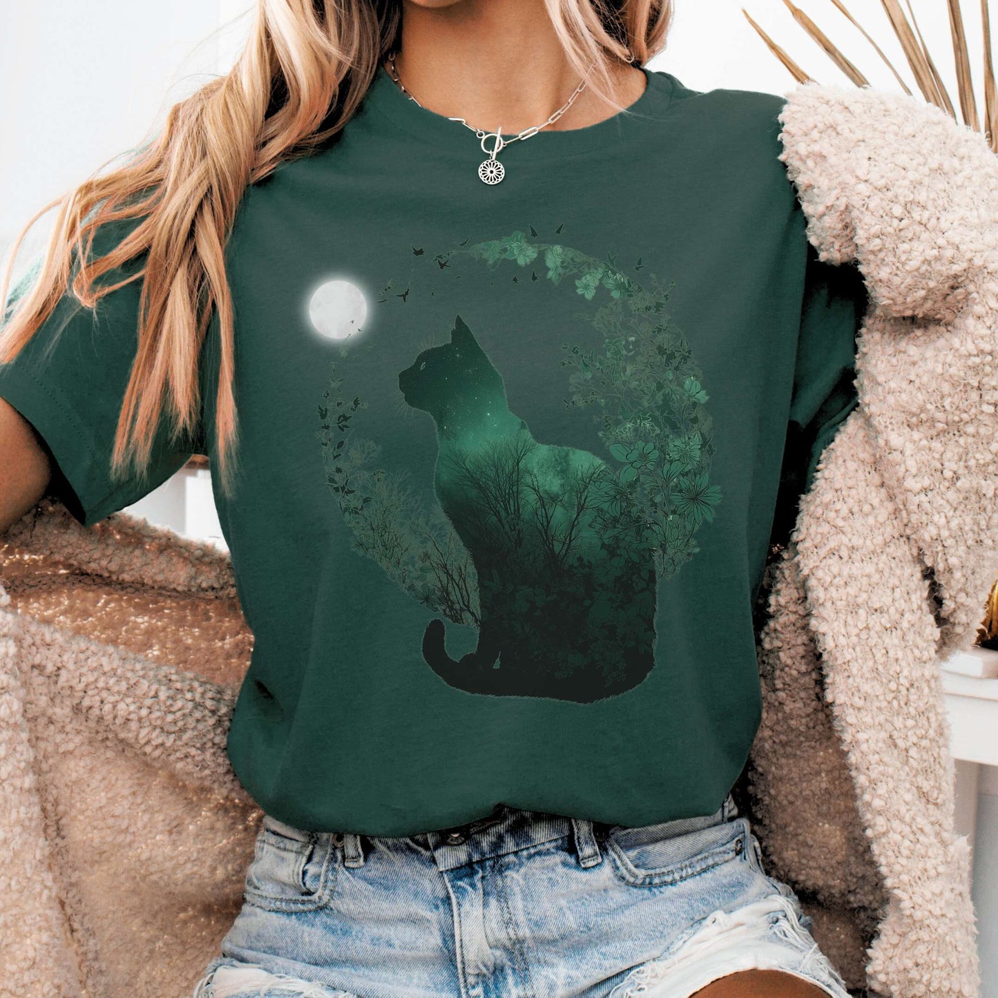 T-Shirt Forest / S Midnight Cat in the Forest Bella + Canvas Tee – Forestcore Cat Shirt The Mystic Eden