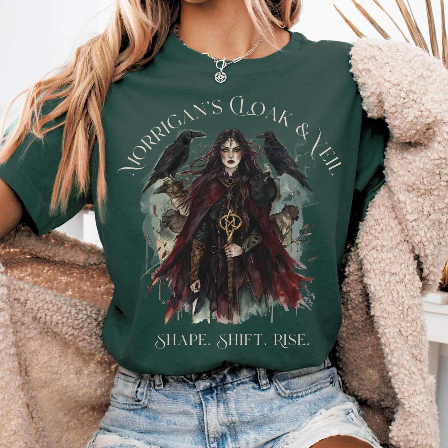 T-Shirt Forest / S Morrigan's Cloak & Veil Bella + Canvas Tee – Celtic Goddess Tee The Mystic Eden