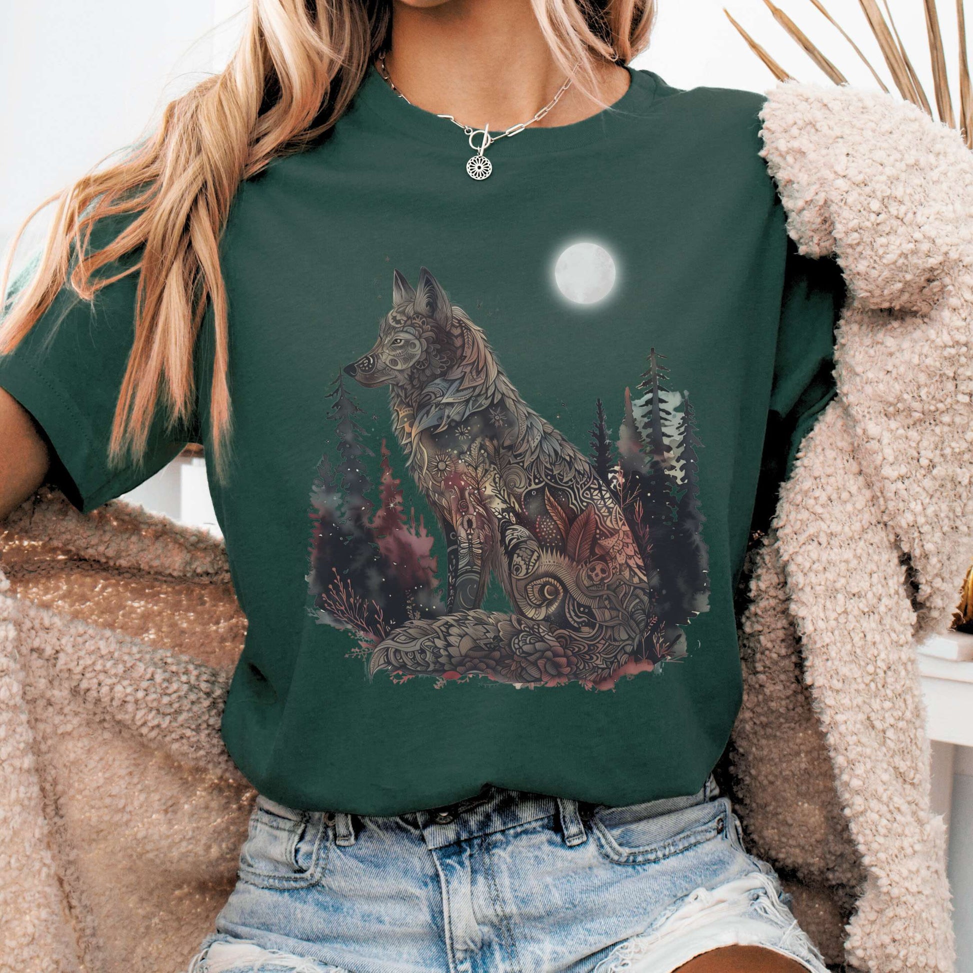 T-Shirt Forest / S Nightfall Wolf Bella + Canvas Tee – Mystical Forestcore Tee The Mystic Eden