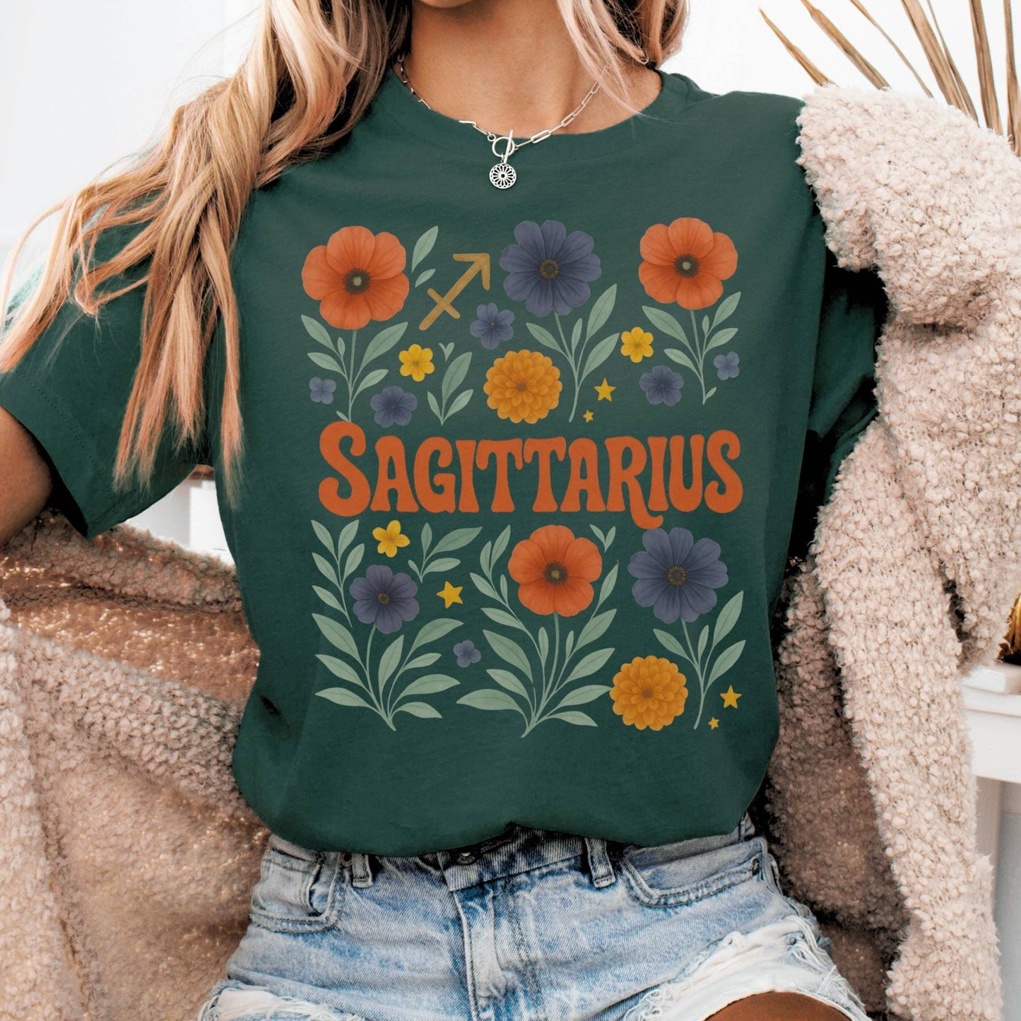 T-Shirt Forest / S Sagittarius Bella T-Shirt – Retro Floral Zodiac Tee The Mystic Eden