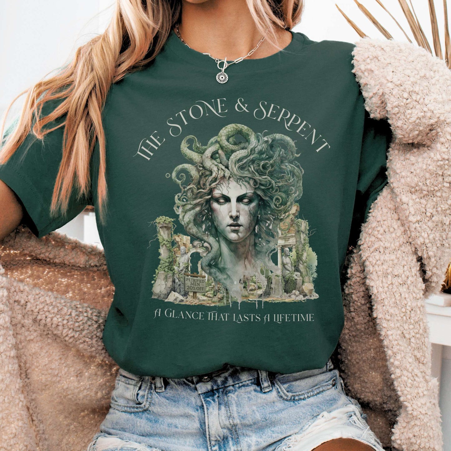 T-Shirt Forest / S The Stone & Serpent Bella + Canvas Tee – Medusa Mythology Tee The Mystic Eden