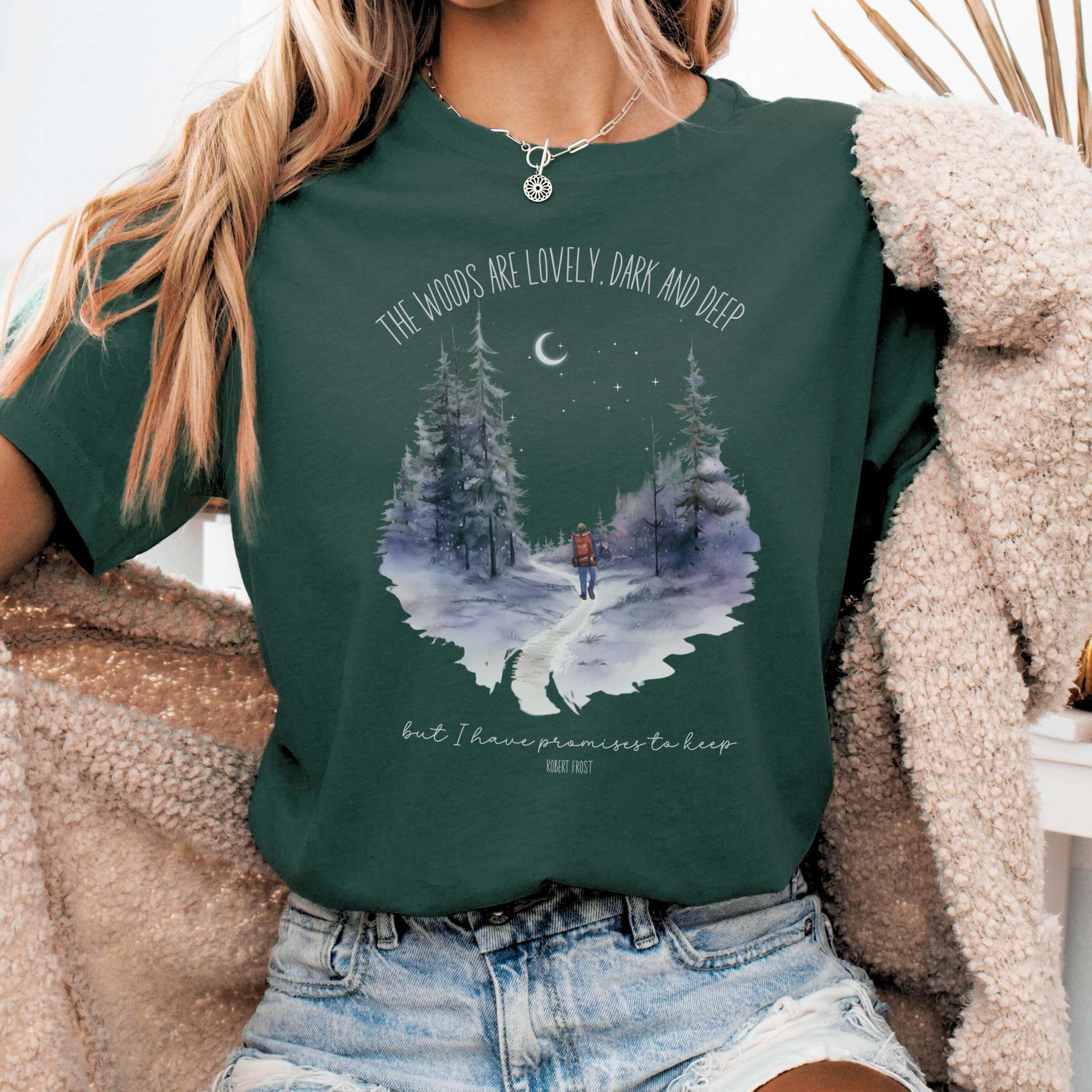 T-Shirt Forest / S The Woods Are Lovely Bella + Canvas Tee – Winter Poetry Tee The Mystic Eden