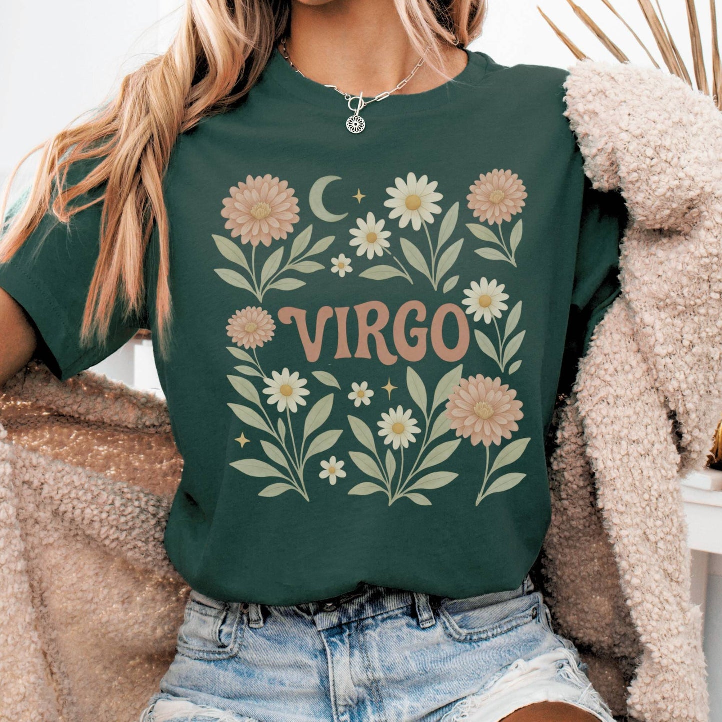 T-Shirt Forest / S Virgo Bella T-Shirt – Retro Floral Zodiac Tee The Mystic Eden