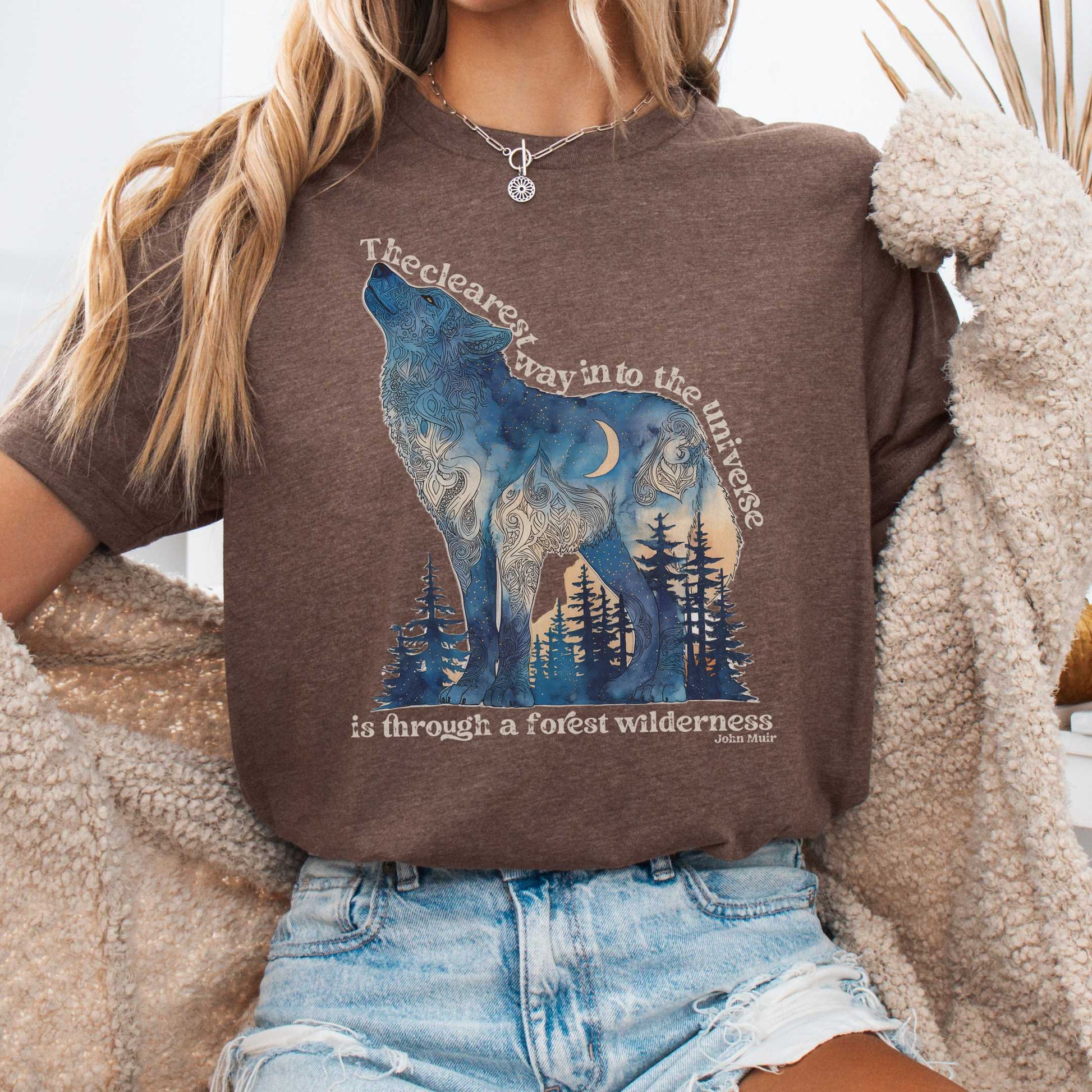 T-Shirt Heather Brown / S Forest Wilderness Wolf Bella + Canvas Tee – Nature Quote Tee The Mystic Eden