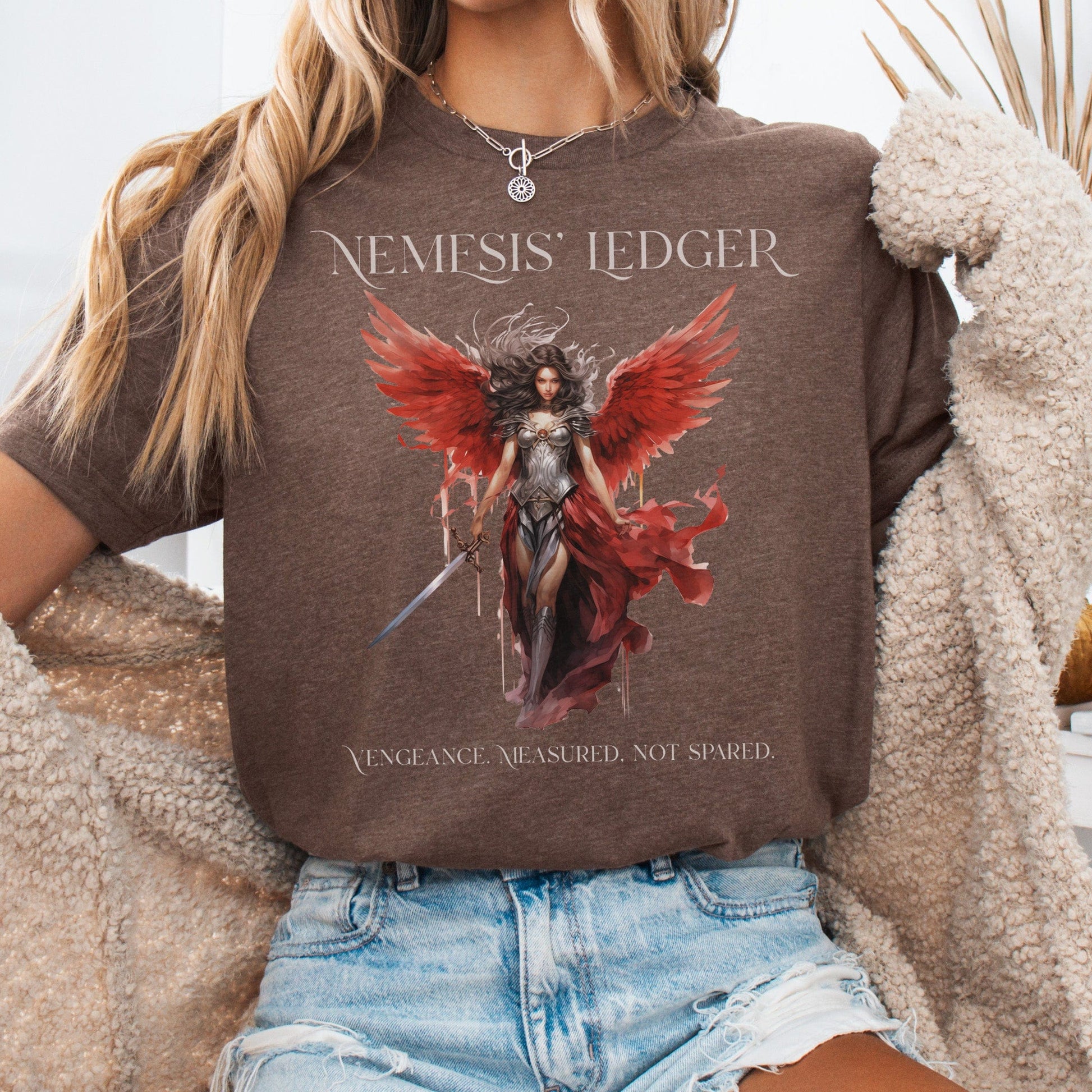 T-Shirt Heather Brown / S Nemesis' Ledger Bella + Canvas Tee – Goddess of Justice Tee The Mystic Eden