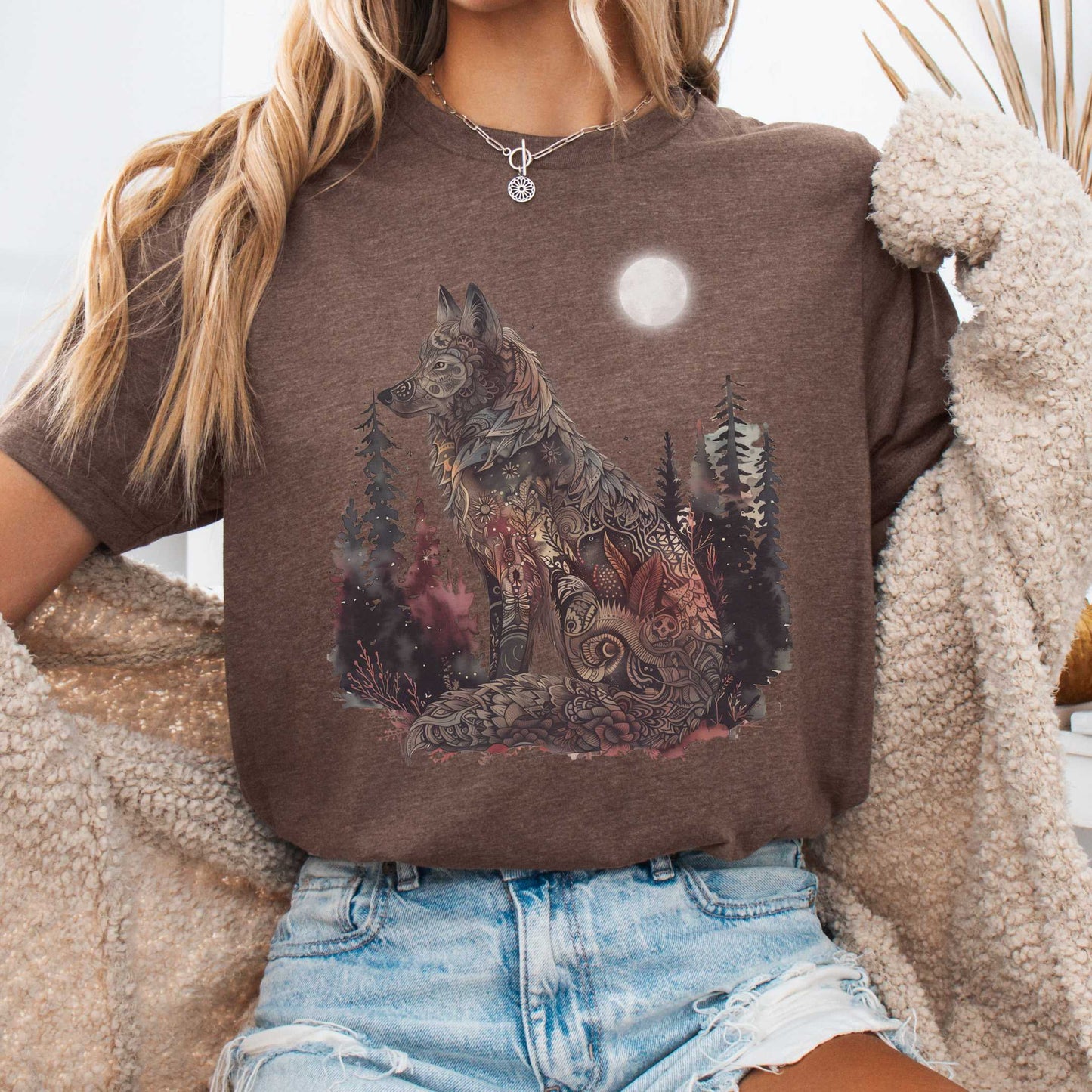 T-Shirt Heather Brown / S Nightfall Wolf Bella + Canvas Tee β Mystical Forestcore Tee The Mystic Eden