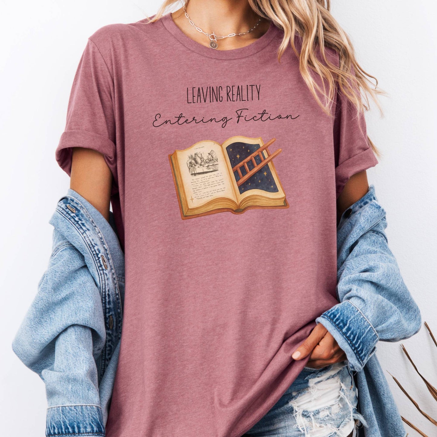 T-Shirt Heather Mauve / S Entering Fiction Bella + Canvas Tee – Literary Escape Tee The Mystic Eden