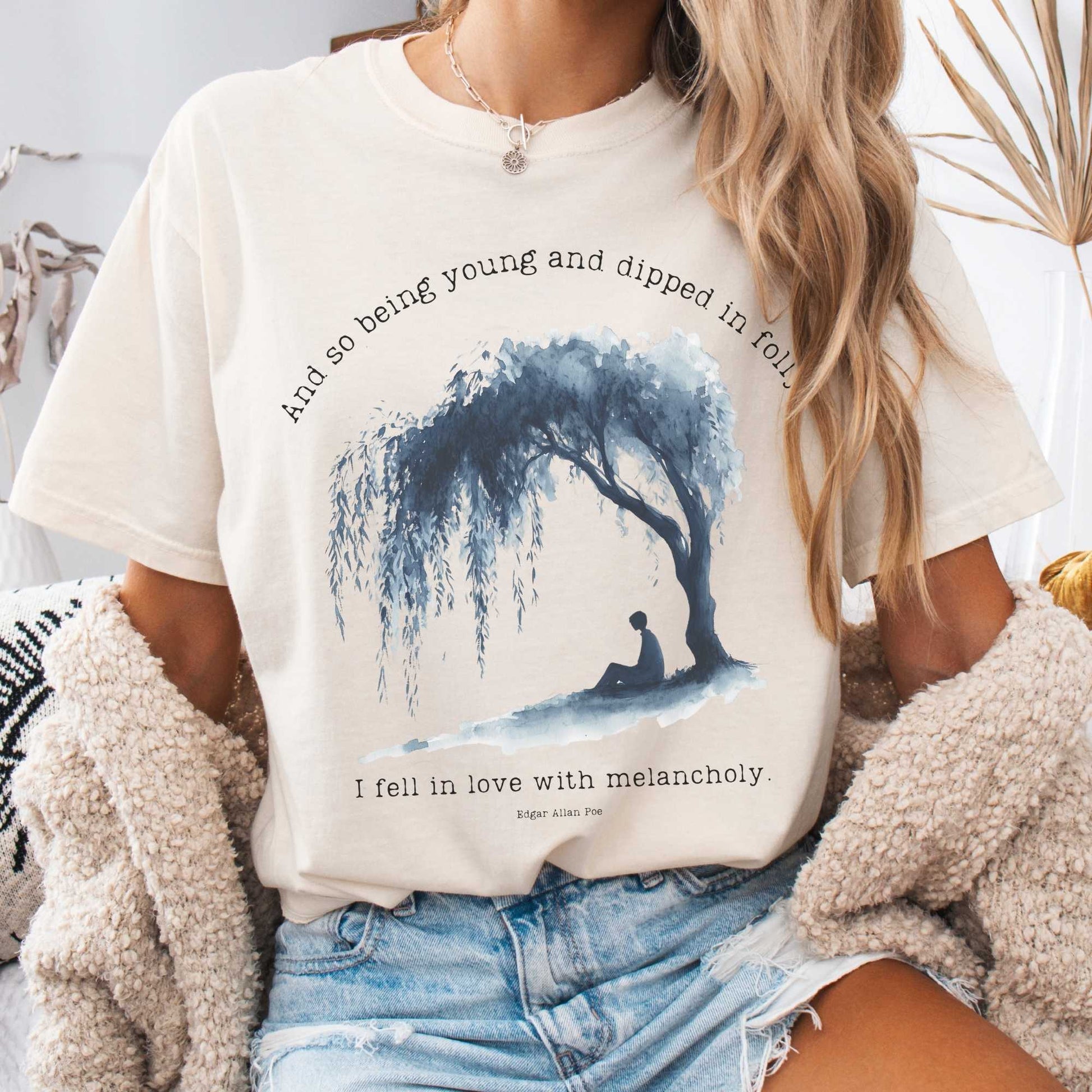 T-Shirt Ivory / S And So Being Young Edgar Allan Poe Shirt The Mystic Eden