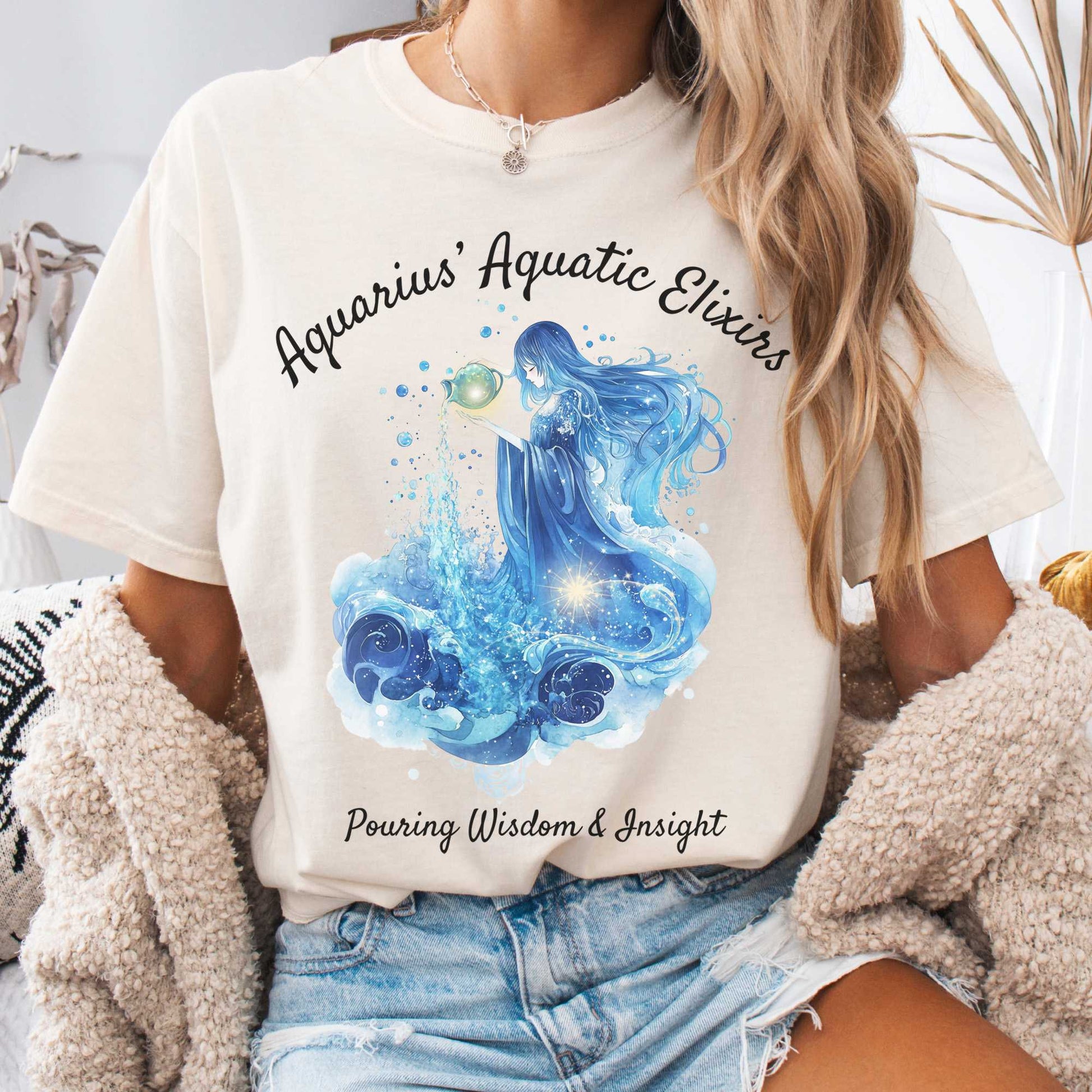 T-Shirt Ivory / S Aquarius Aquatic Elixirs Zodiac Shirt The Mystic Eden