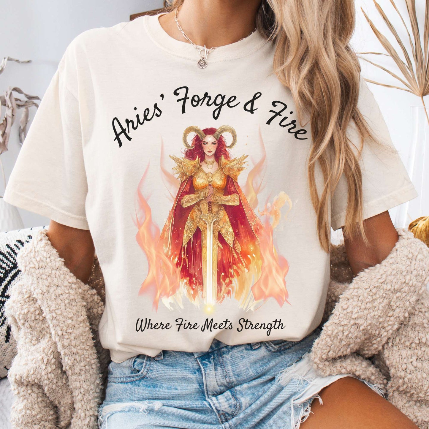 T-Shirt Ivory / S Aries' Forge & Fire Zodiac Shirt The Mystic Eden