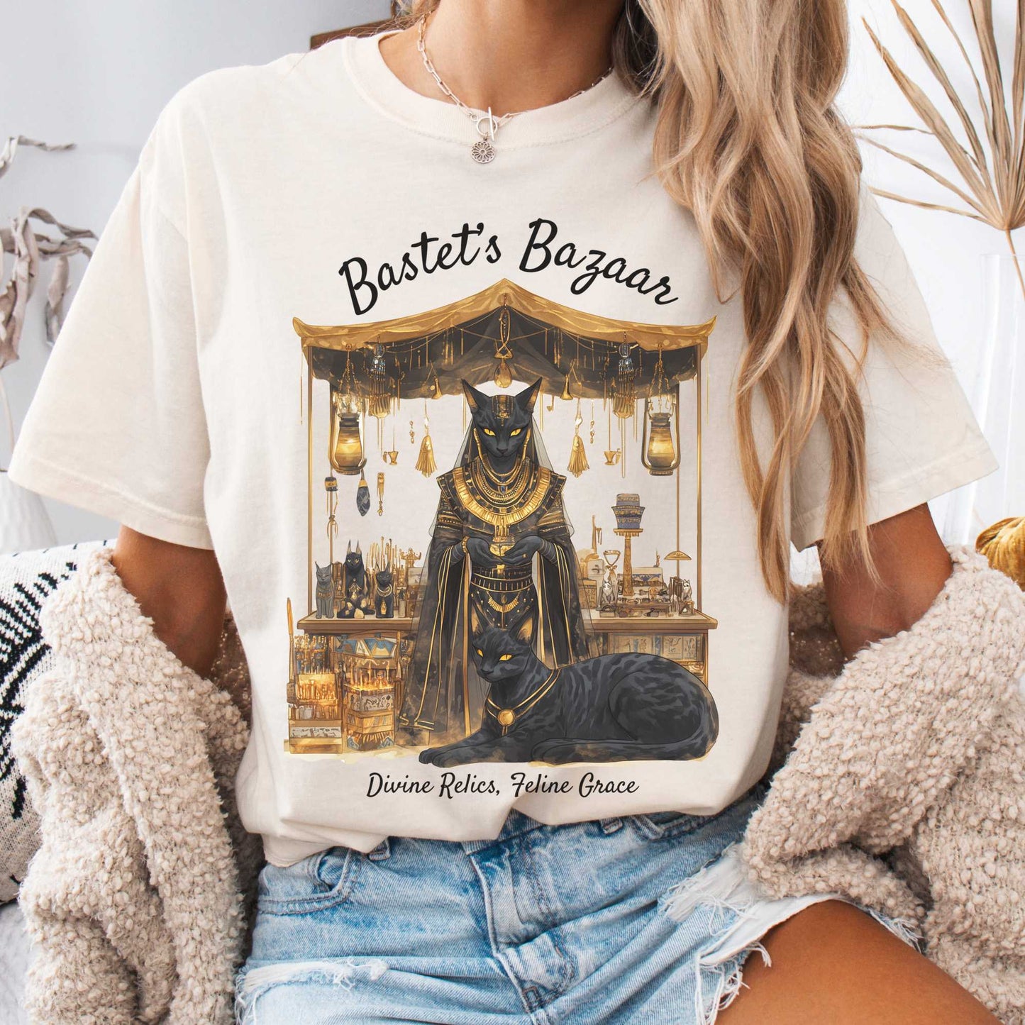 T-Shirt Ivory / S Bastet's Bazaar Egyptian Goddess Shirt The Mystic Eden