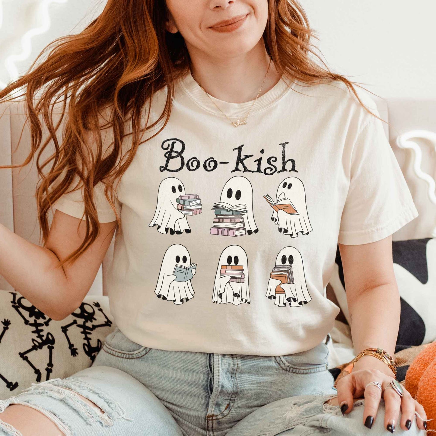 T-Shirt Ivory / S Boo-kish Ghosts Halloween Shirt Book lover Tee The Mystic Eden