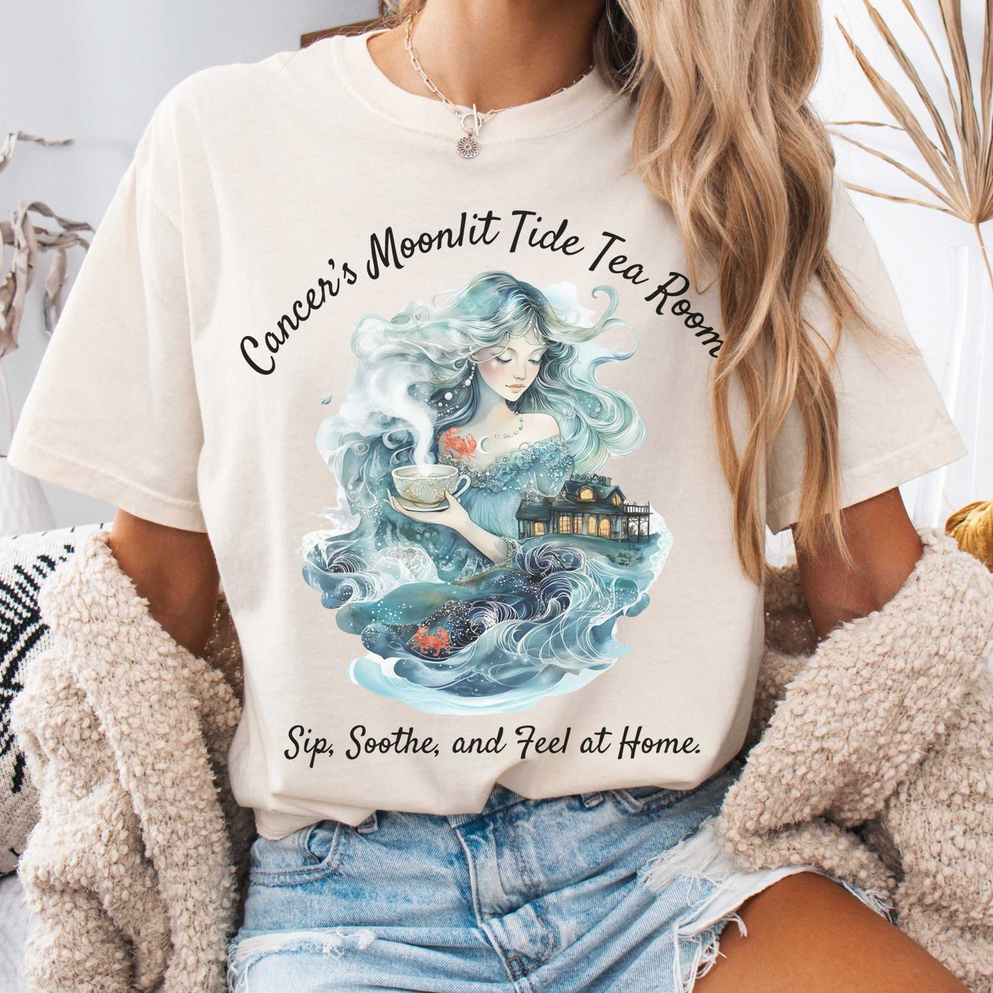 T-Shirt Ivory / S Cancer's Moonlit Tide Tea Rooms Zodiac Shirt The Mystic Eden