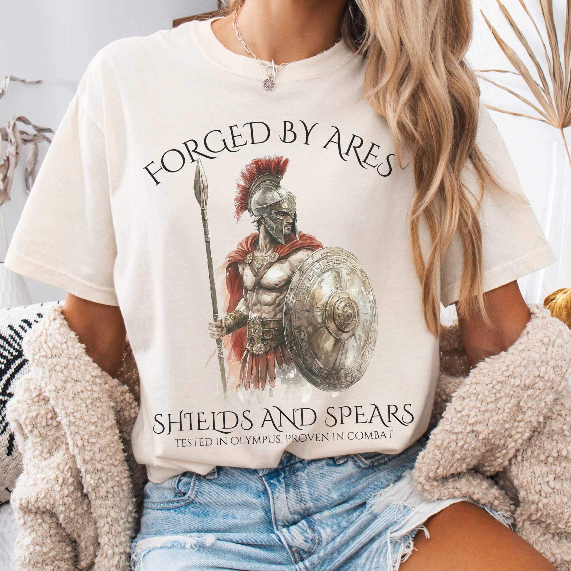T-Shirt Ivory / S Forged By Ares Shields And Spears Tee The Mystic Eden