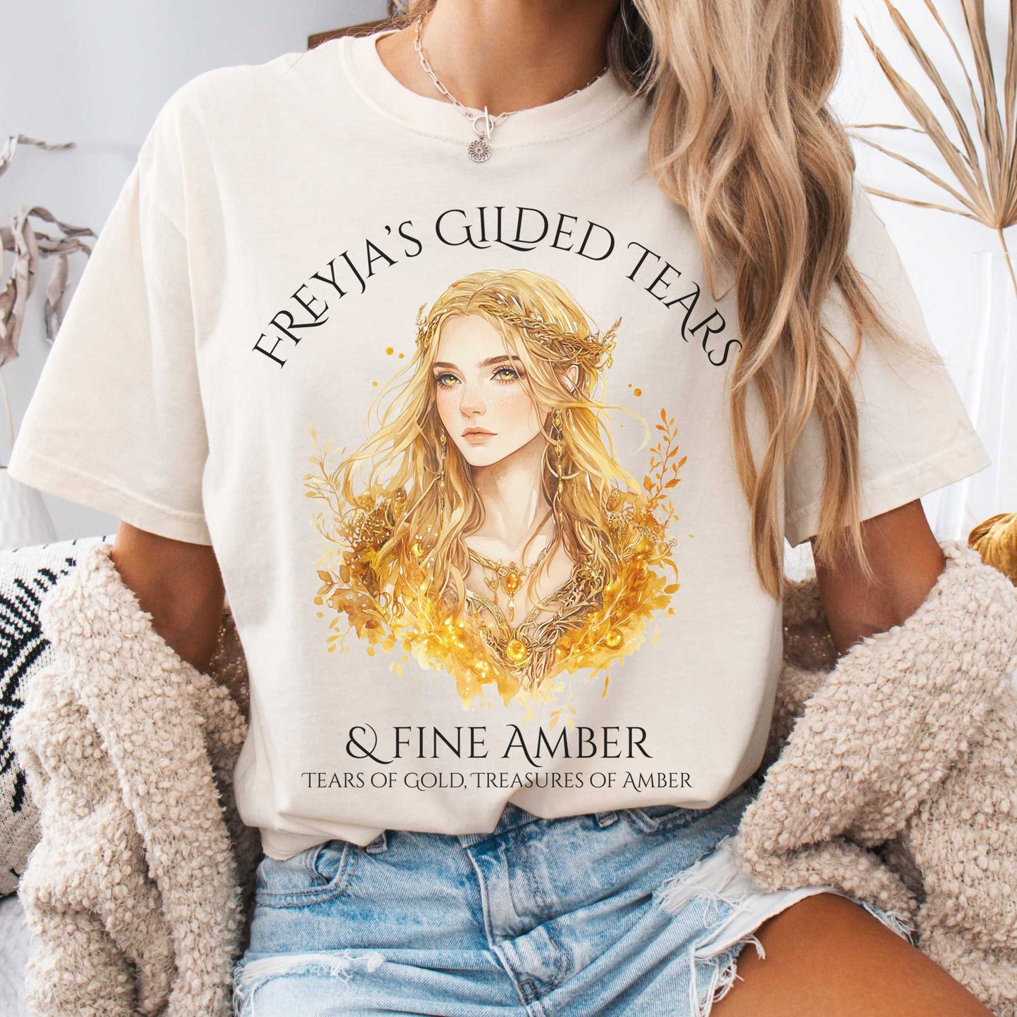 T-Shirt Ivory / S Freyja's Gilded Tears & Fine Amber Goddess Shirt The Mystic Eden