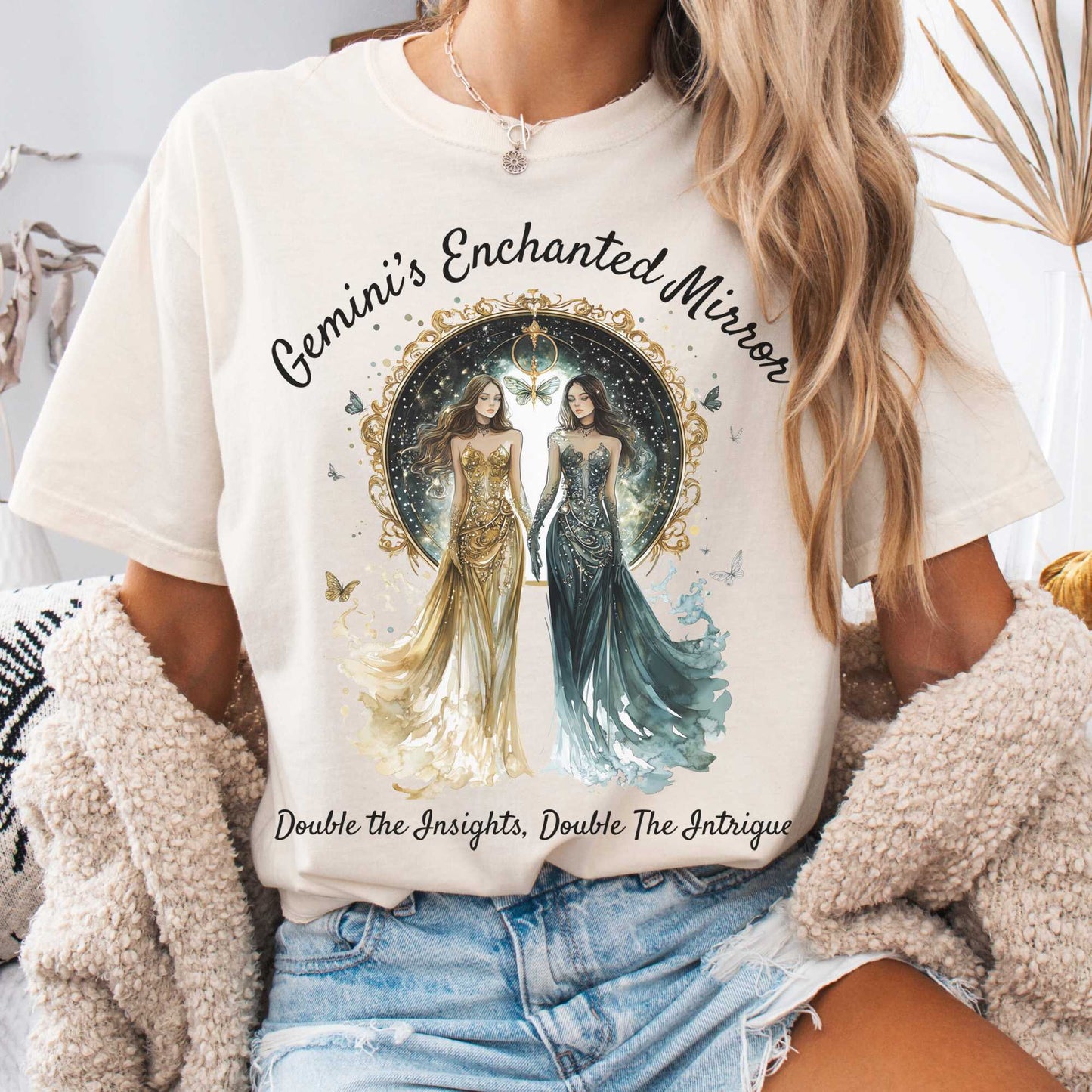 T-Shirt Ivory / S Gemini's Enchanted Mirror Zodiac Shirt The Mystic Eden