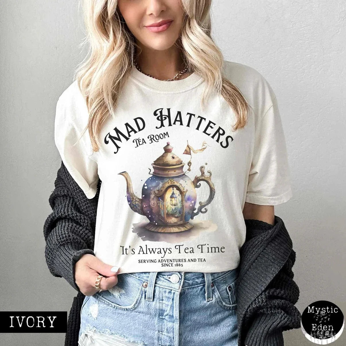 T-Shirt Ivory / S It's Alway's Tea Time - Mad Hatters Tea Room Shirt The Mystic Eden