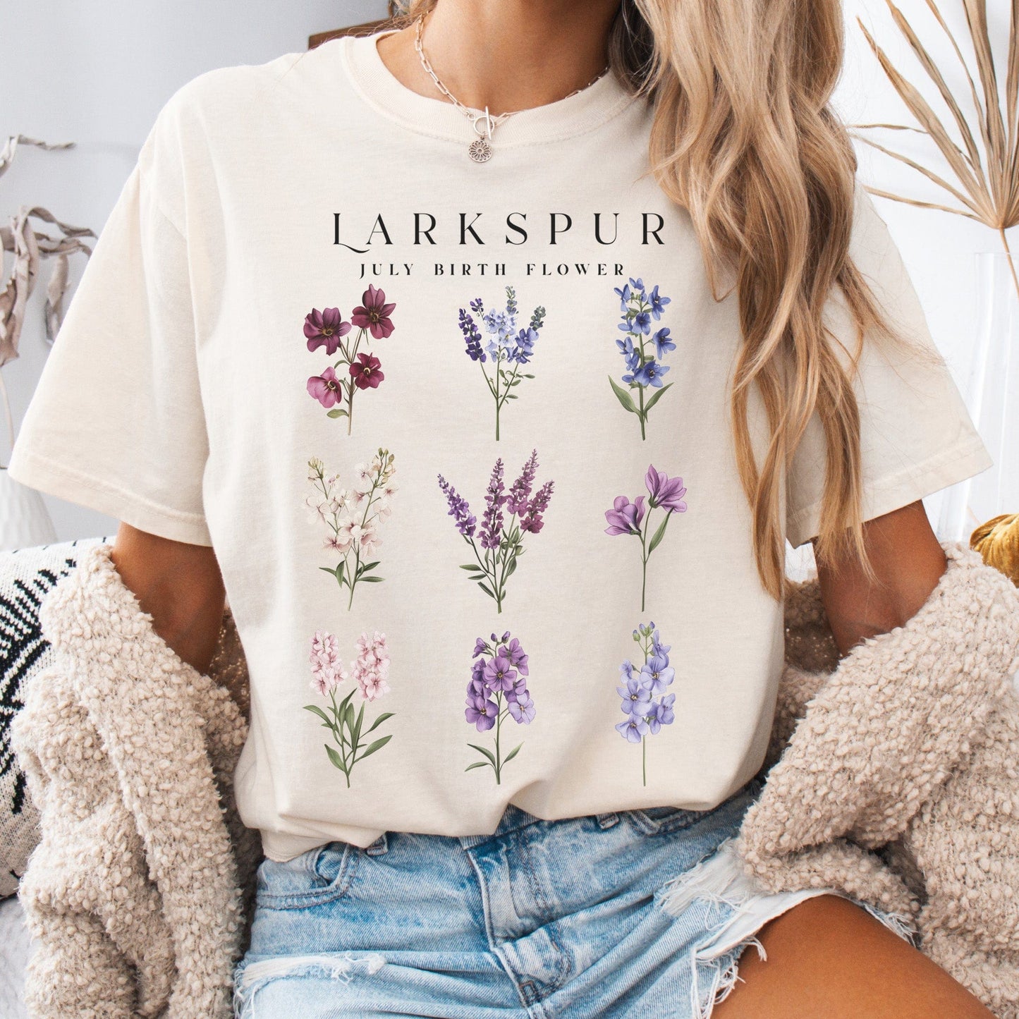 T-Shirt Ivory / S Larkspur July Birth Month Flower Shirt The Mystic Eden