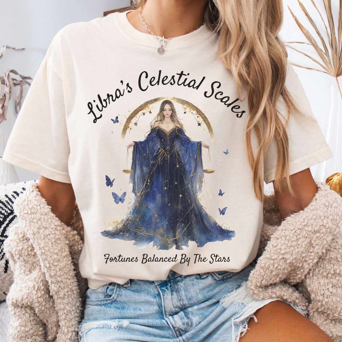 T-Shirt Ivory / S Libra's Celestial Scales Zodiac Shirt The Mystic Eden