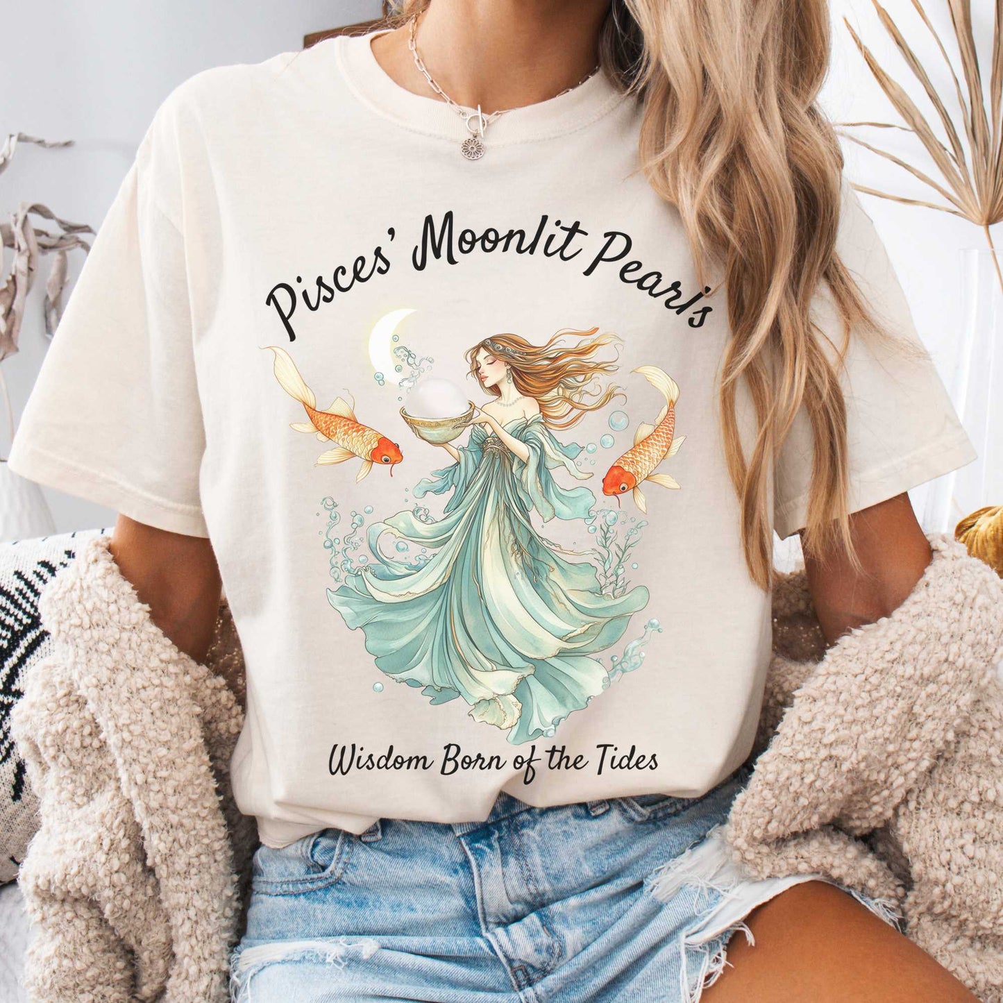 T-Shirt Ivory / S Pisces' Moonlit Pearls Zodiac Shirt The Mystic Eden