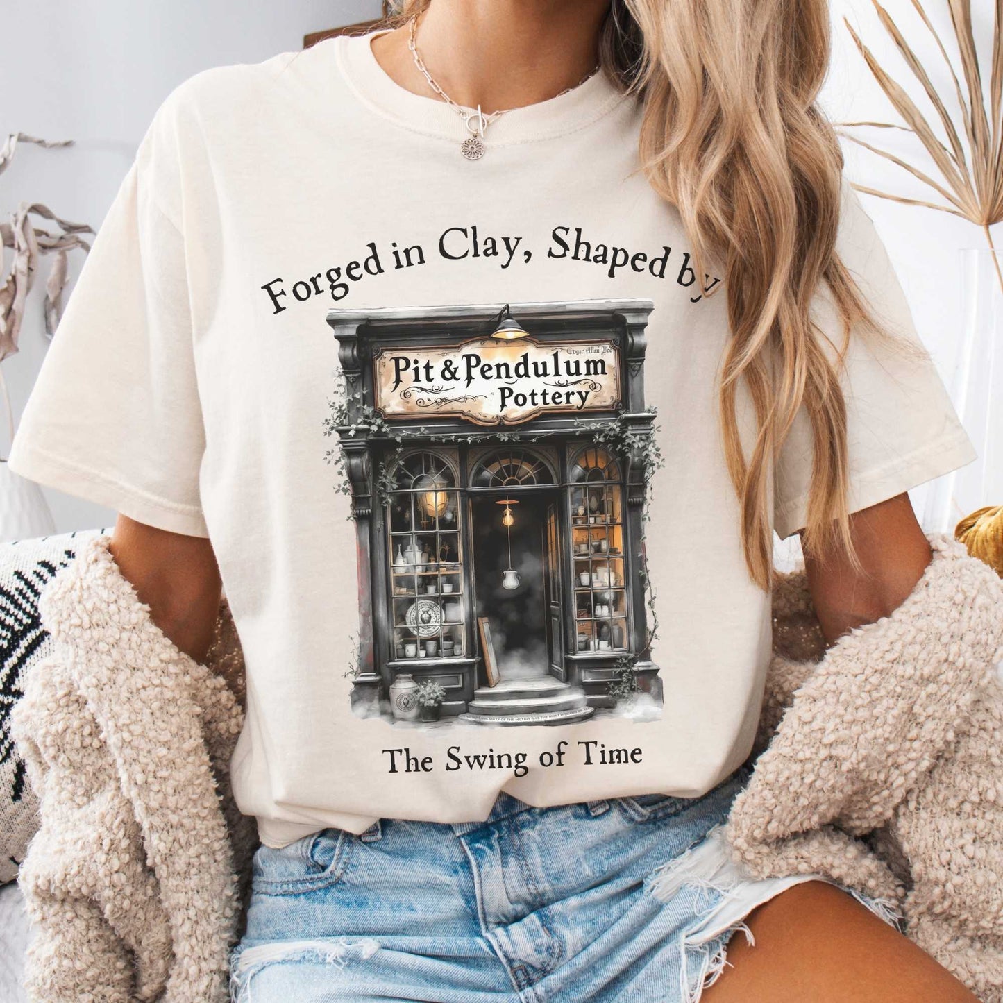 T-Shirt Ivory / S Pit & Pendulum Pottery Edgar Allan Poe Shirt The Mystic Eden