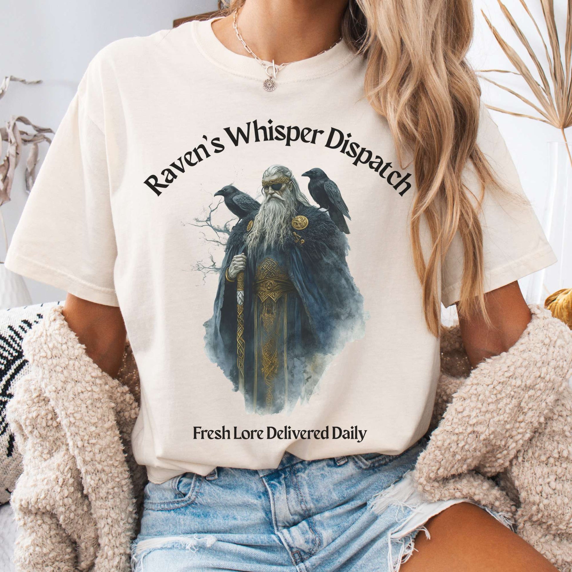 T-Shirt Ivory / S Raven's Whisper Dispatch Fresh Lore Delivered Daily Norse God Shirt The Mystic Eden