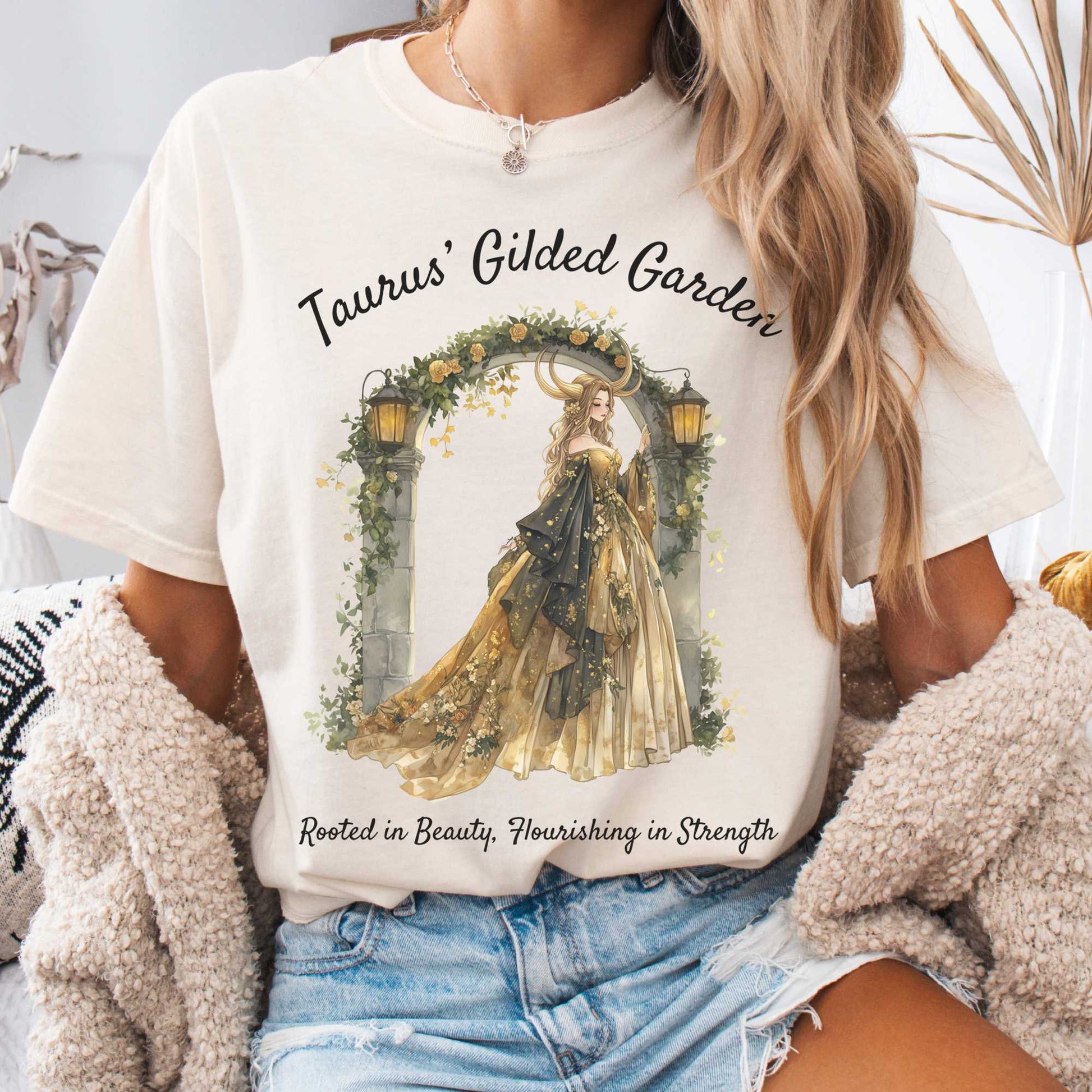T-Shirt Ivory / S Taurus' Gilded Garden Zodiac Shirt The Mystic Eden