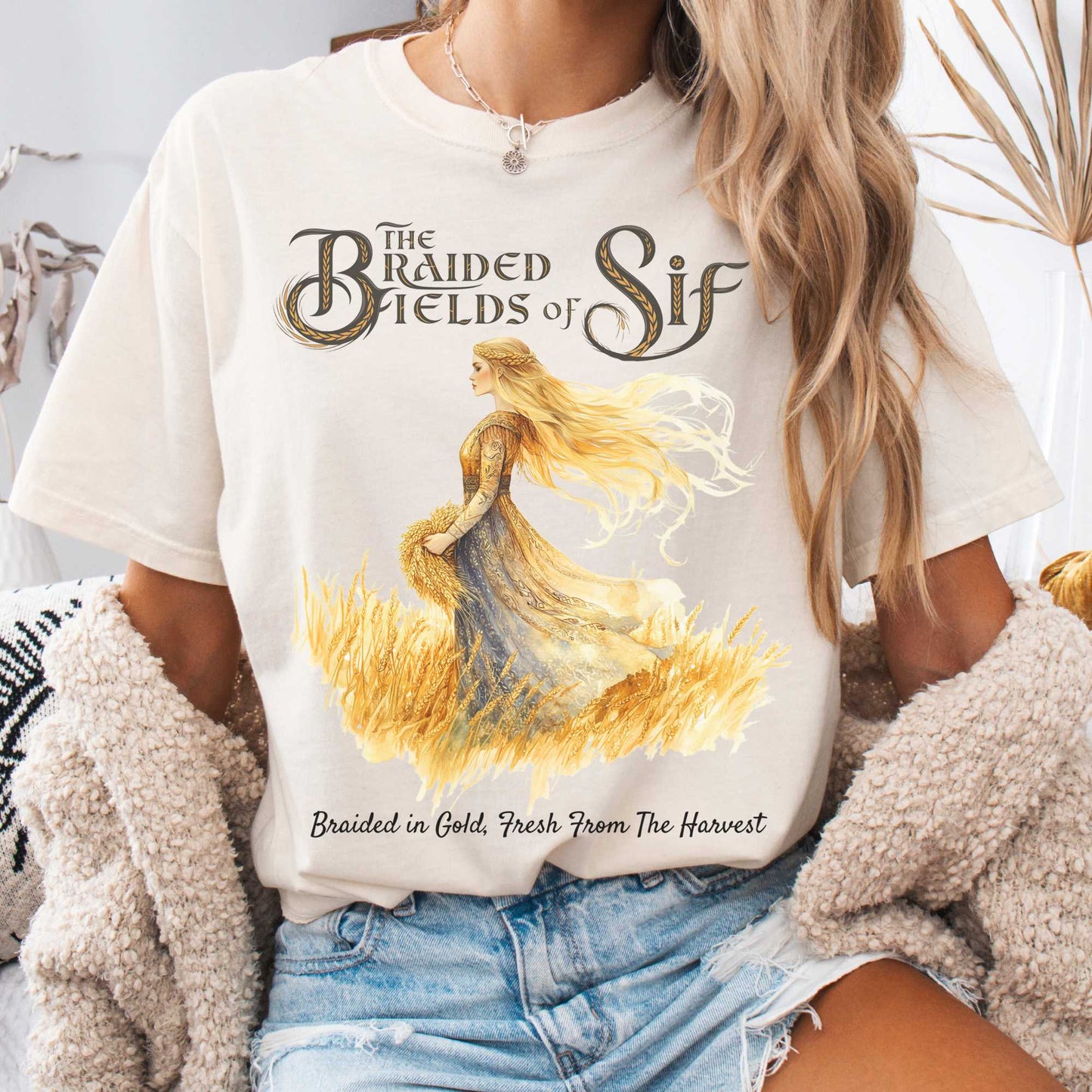 T-Shirt Ivory / S The Braided Fields of Sif Norse Goddess Shirt The Mystic Eden