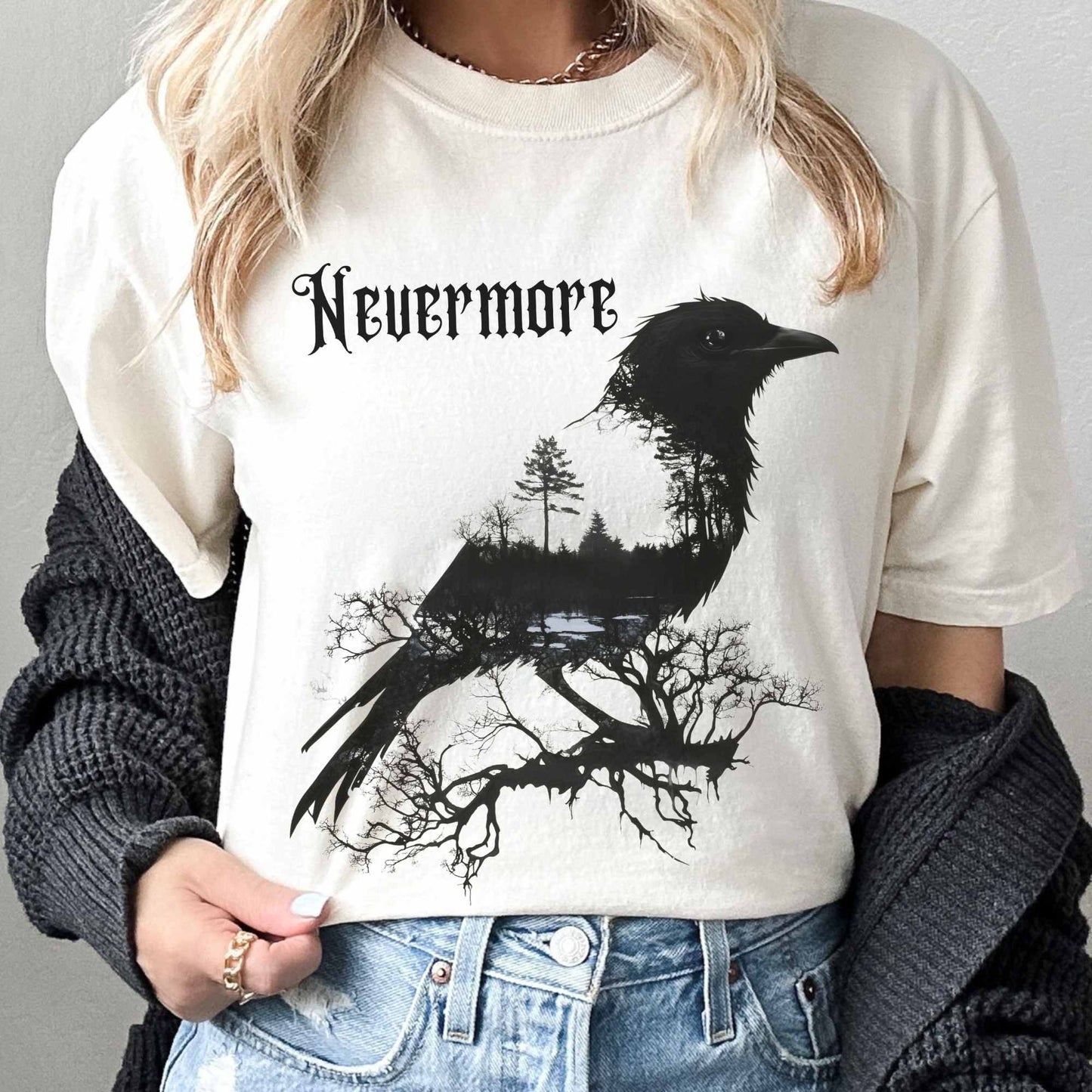 T-Shirt Ivory / S The Raven Nevermore Shirt Edgar Allan Poe The Mystic Eden