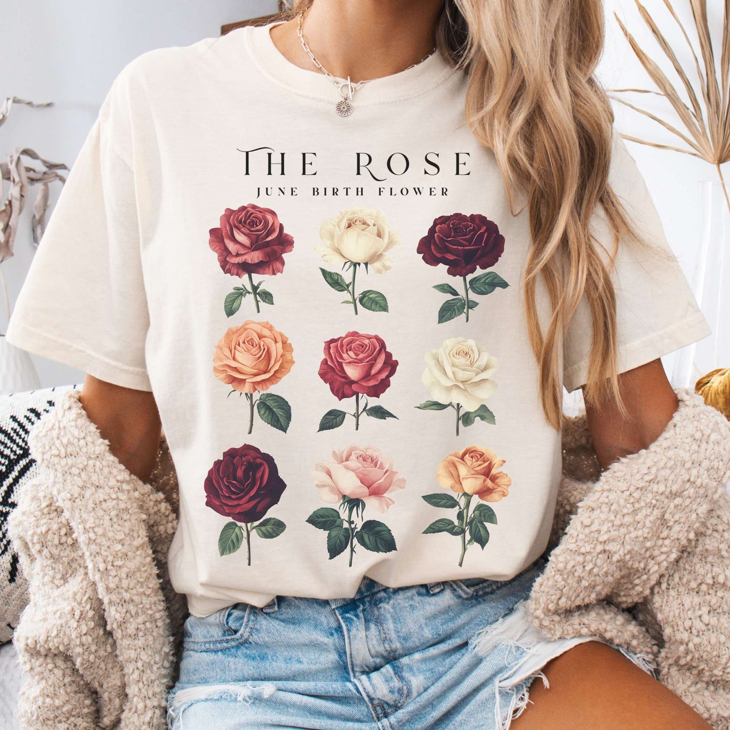 T-Shirt Ivory / S The Rose June Birth Month Flower Shirt The Mystic Eden
