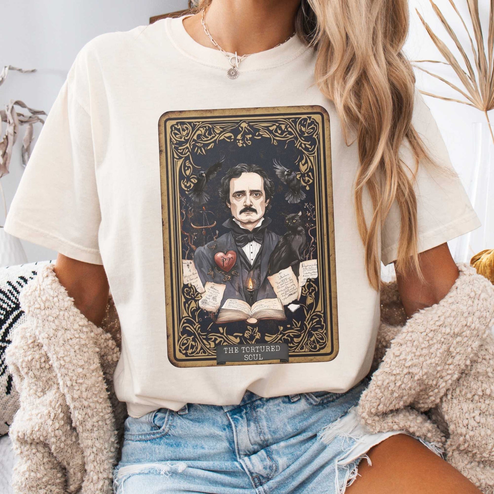 T-Shirt Ivory / S The Tortured Soul Tarot Card Edgar Allan Poe Shirt The Mystic Eden