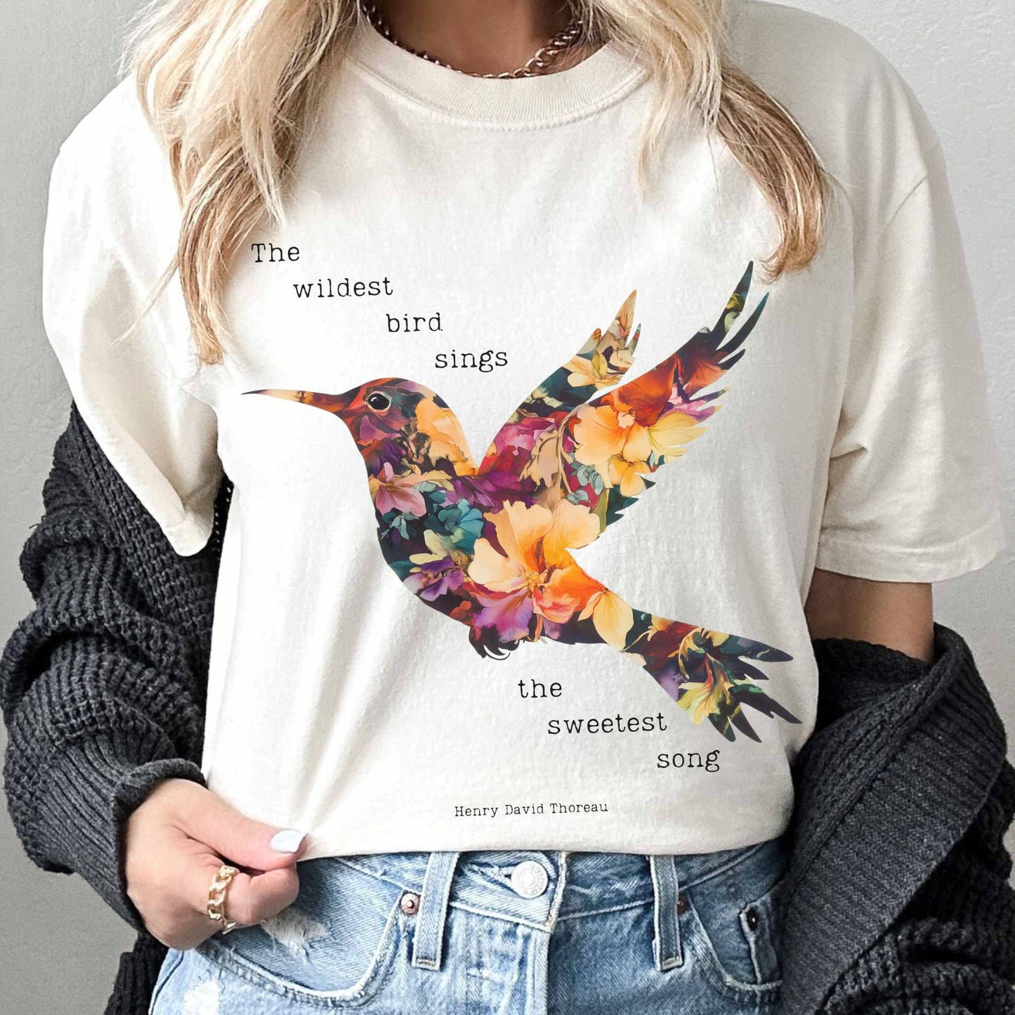 T-Shirt Ivory / S The wildest bird sings the sweetest song - Henry Thoreau Shirt The Mystic Eden