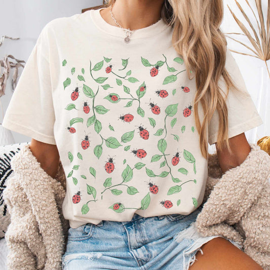 T-Shirt Ivory / S Vintage Ladybird Leaf Cottagecore Shirt The Mystic Eden
