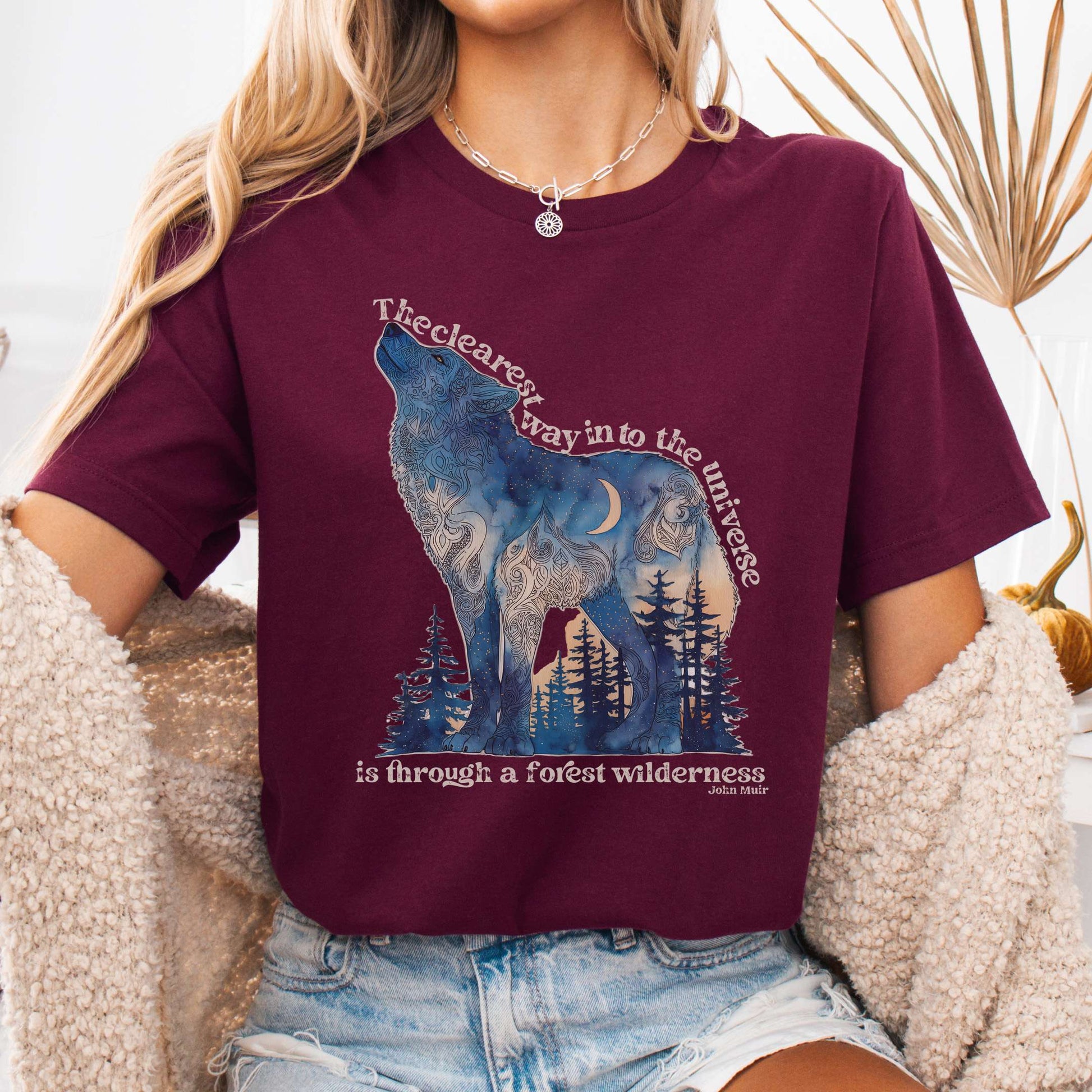 T-Shirt Maroon / S Forest Wilderness Wolf Bella + Canvas Tee – Nature Quote Tee The Mystic Eden
