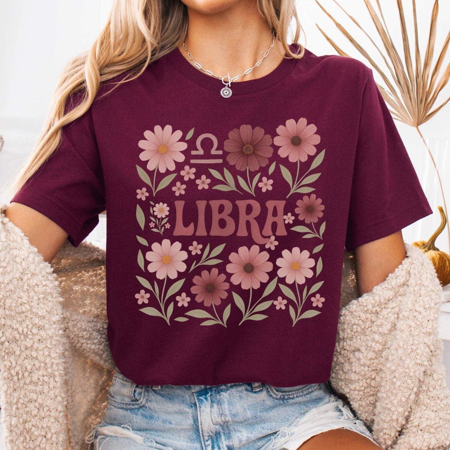 T-Shirt Maroon / S Libra Bella T-Shirt β Retro Floral Zodiac Tee The Mystic Eden