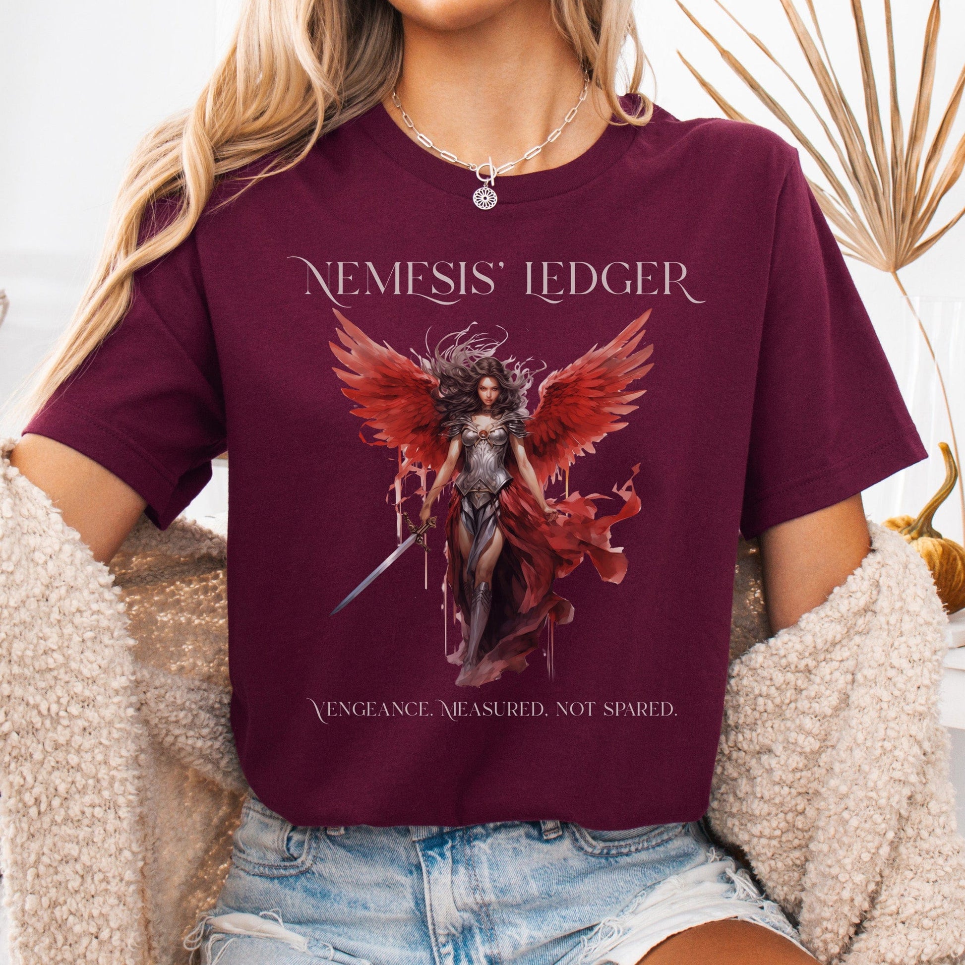 T-Shirt Maroon / S Nemesis' Ledger Bella + Canvas Tee – Goddess of Justice Tee The Mystic Eden