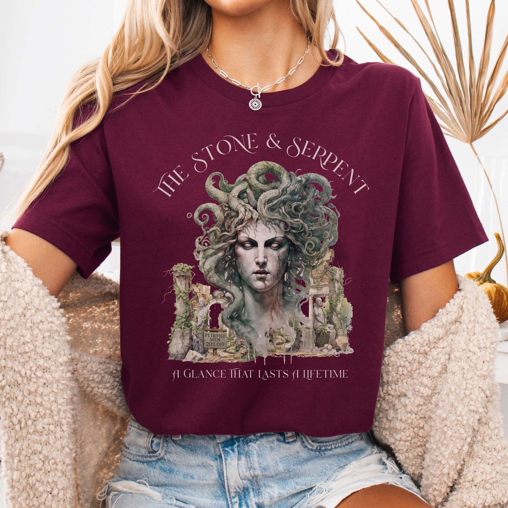 T-Shirt Maroon / S The Stone & Serpent Bella + Canvas Tee – Medusa Mythology Tee The Mystic Eden
