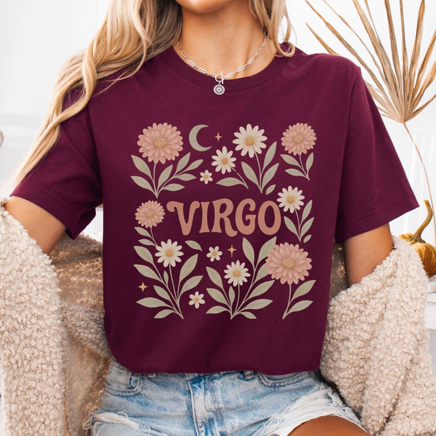 T-Shirt Maroon / S Virgo Bella T-Shirt – Retro Floral Zodiac Tee The Mystic Eden