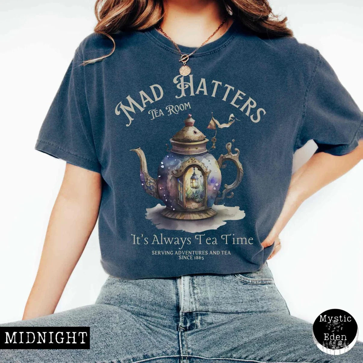 T-Shirt Midnight / S It's Alway's Tea Time - Mad Hatters Tea Room Shirt The Mystic Eden