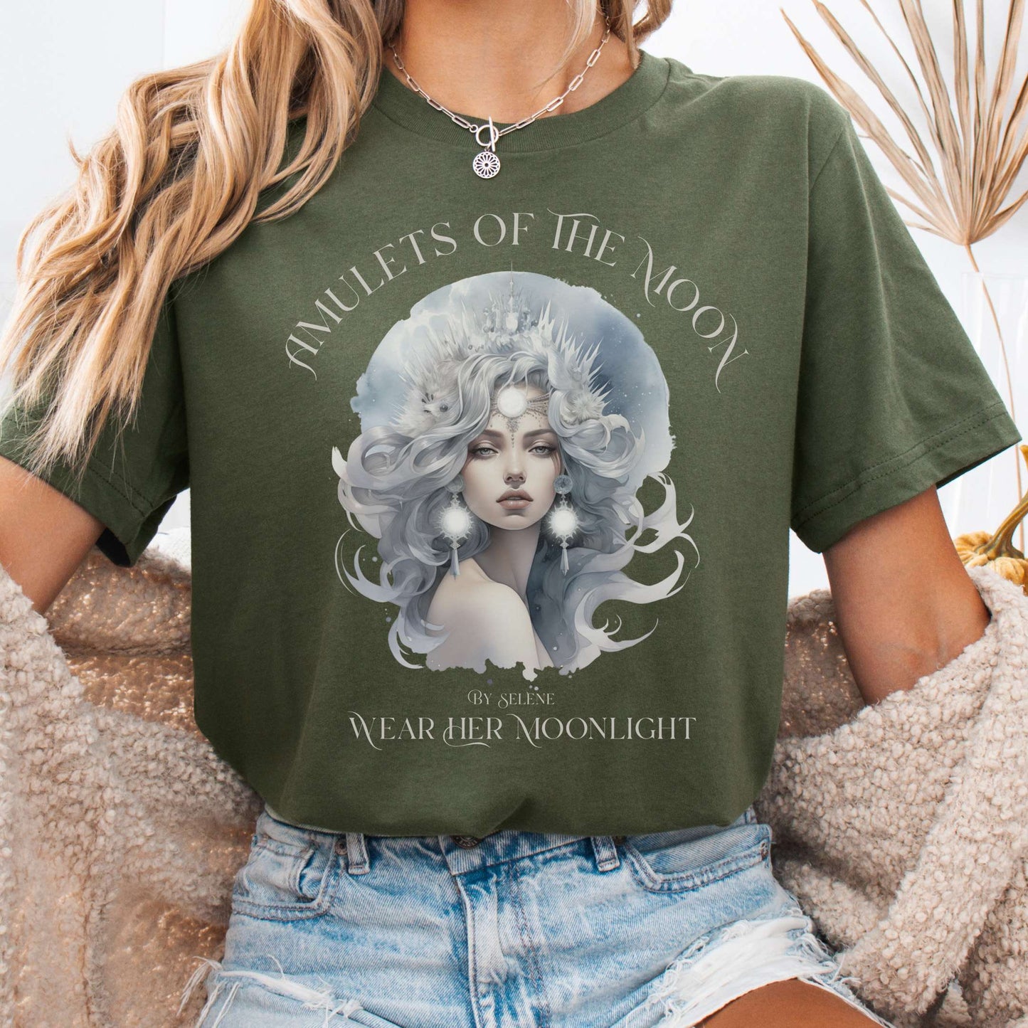 T-Shirt Military Green / S Amulets of the Moon Bella + Canvas Tee β Celestial Goddess Tee The Mystic Eden